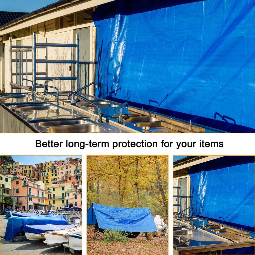 Blue Tarp, Tarps Heavy Duty Waterproof 4x20, Waterproof Plastic Poly 16 Mil Thick Tarpaulin with Metal Grommets Every 19.5 Inches - Emergency Rain Shelter, Outdoor Cover, and Camping Use