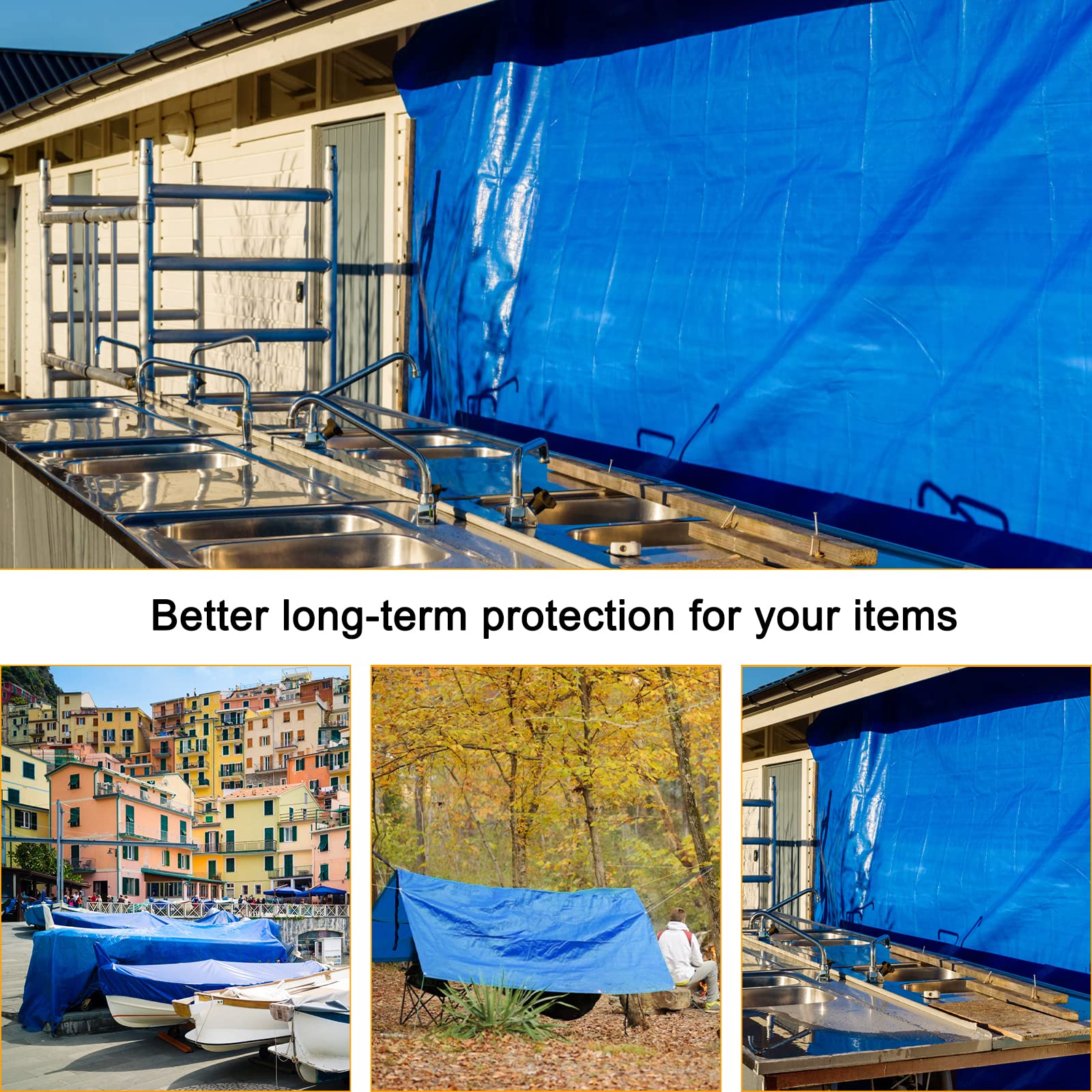 Blue Tarp, Tarps Heavy Duty Waterproof 4x20, Waterproof Plastic Poly 16 Mil Thick Tarpaulin with Metal Grommets Every 19.5 Inches - Emergency Rain Shelter, Outdoor Cover, and Camping Use