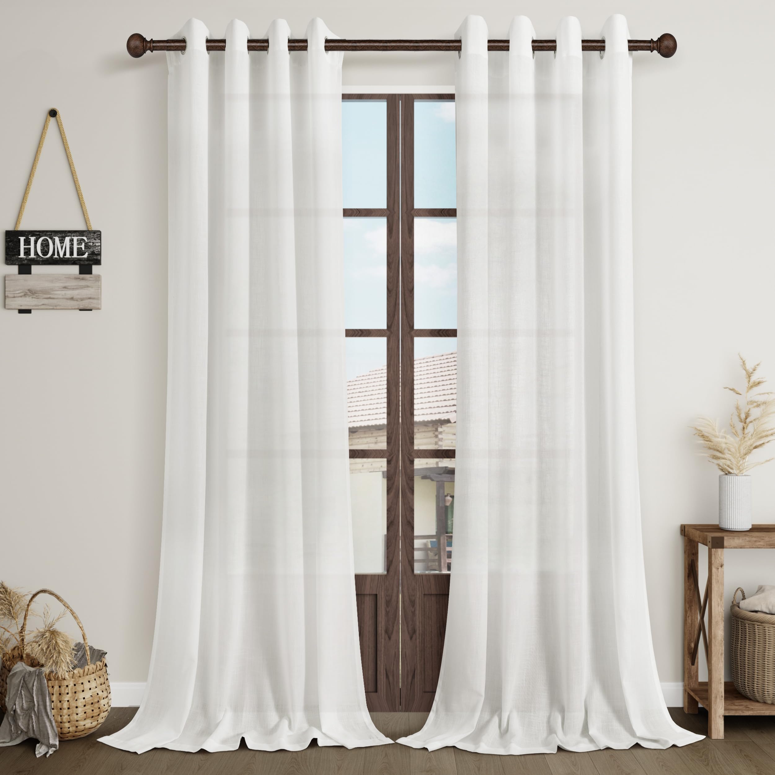 Aersas Black Bedroom Linen Curtains 63 Inch Length 2 Panel Privacy Energy Efficient Semi Sheer Black Linen Drapes for Living Room Modern Farmhouse Grommet Window Curtain for Nursery Office 52x63
