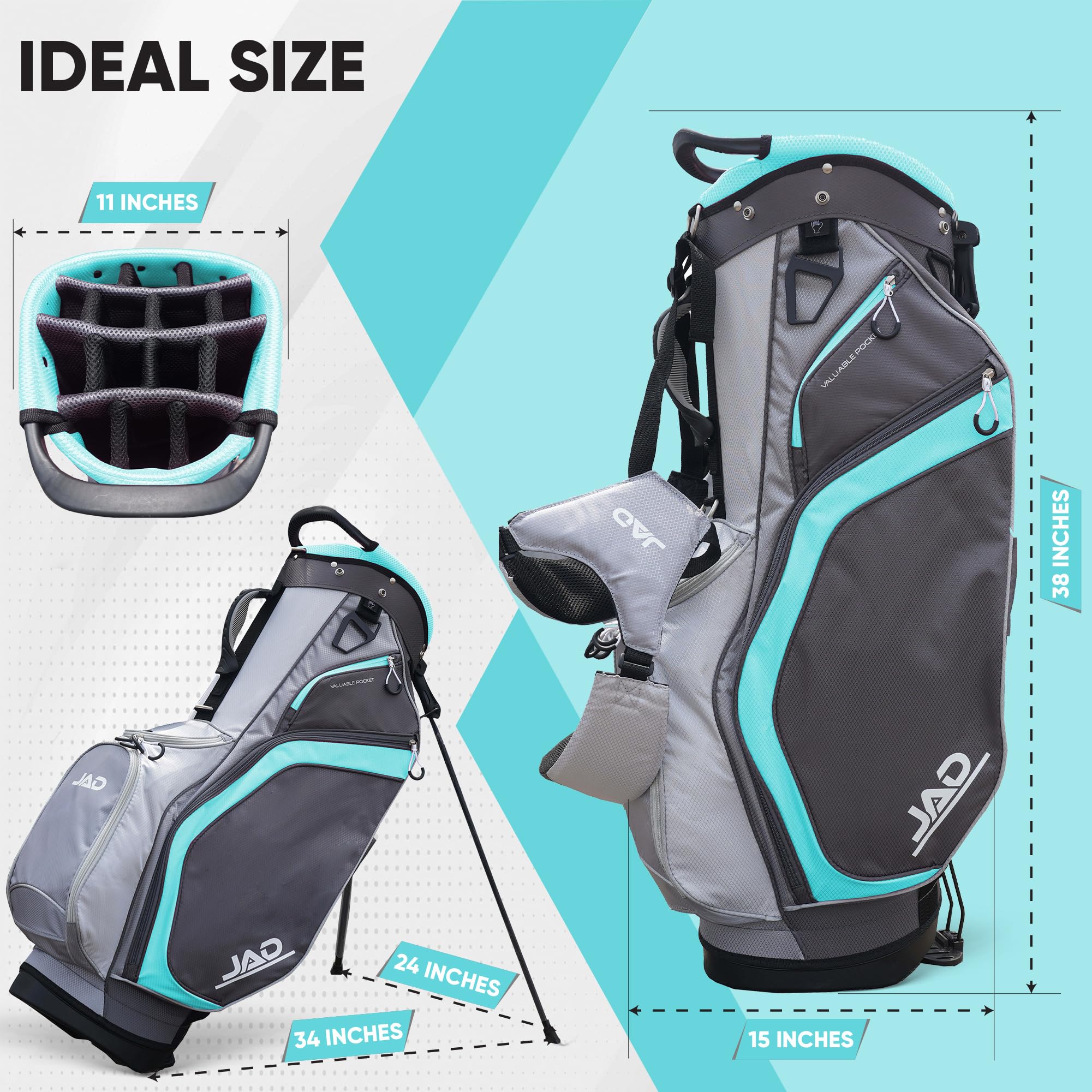 JAD Lightweight Womens Golf Bag, Golf Stand Bag for Women/Ladies, 14-Way Top Dividers, Ultra Lightweight, Large Pockets for Accessories, Durable Water Resistant