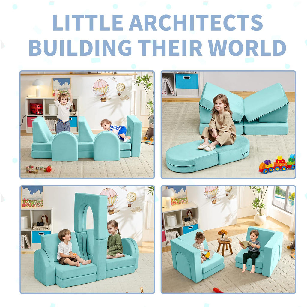 wanan Kids Couch 10PCS, Modular Kids Play Couch for Playroom Bedroom, 10 in 1 Multifunctional Kid Sofa for Playing, Creativing, Sleeping, Indoor Toddler Couches for Boys and Girls(Dark Grey)