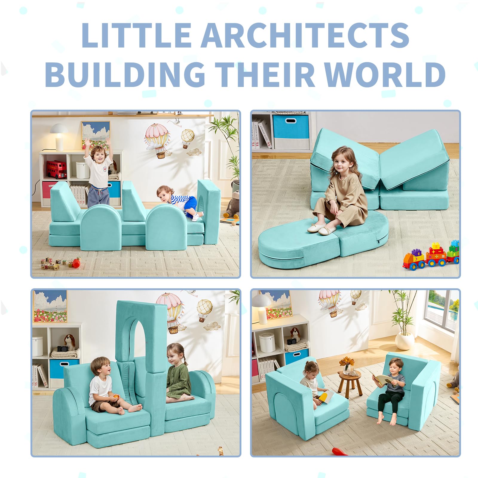wanan Kids Couch 10PCS, Modular Kids Play Couch for Playroom Bedroom, 10 in 1 Multifunctional Kid Sofa for Playing, Creativing, Sleeping, Indoor Toddler Couches for Boys and Girls(Dark Grey)