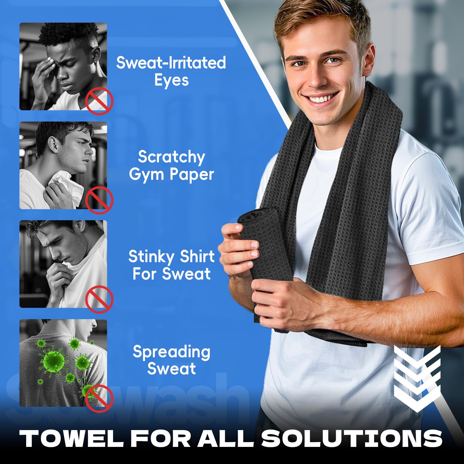 Microfiber Gym Towels for Showering Working Out Quick Dry Negative ions Large Middle Small Sizes Lightweight Gym Towel for Men Women Tennis Sports Towels for Body Hot Yoga Fitness Essentials