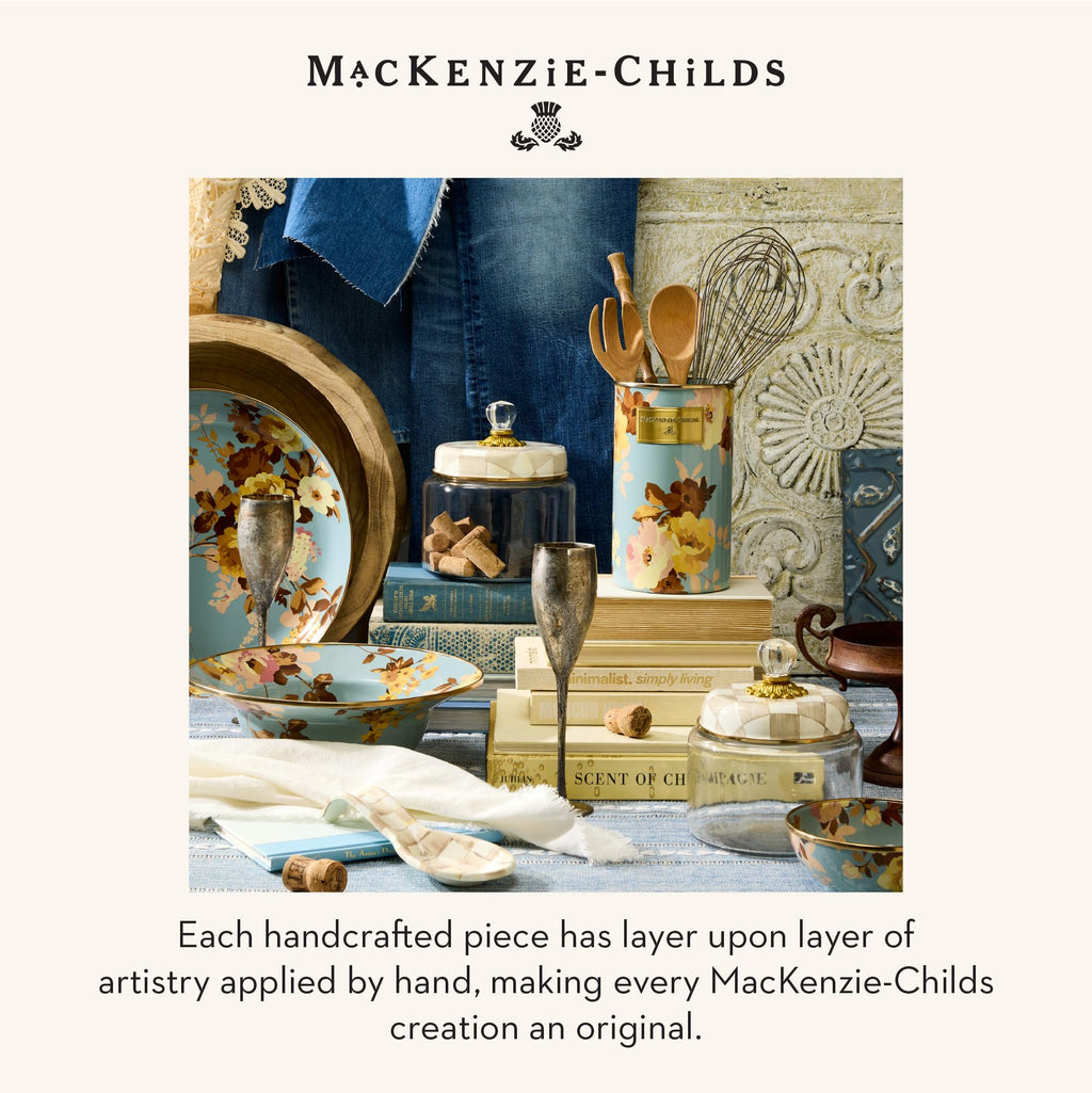 MACKENZIE-CHILDS Enamel Utensil Holder, Stylish Kitchen Countertop Organizer, Wild Rose Brown