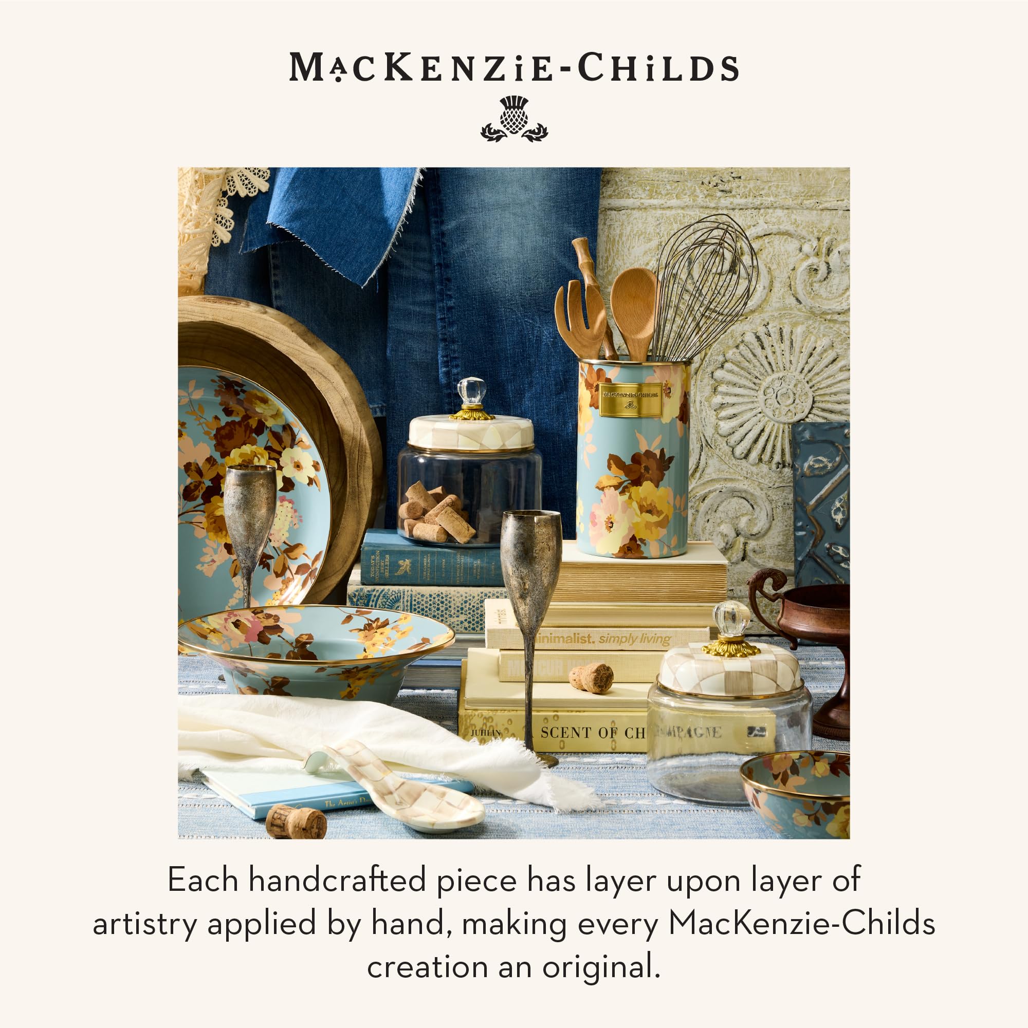 MACKENZIE-CHILDS Enamel Utensil Holder, Stylish Kitchen Countertop Organizer, Wild Rose Brown