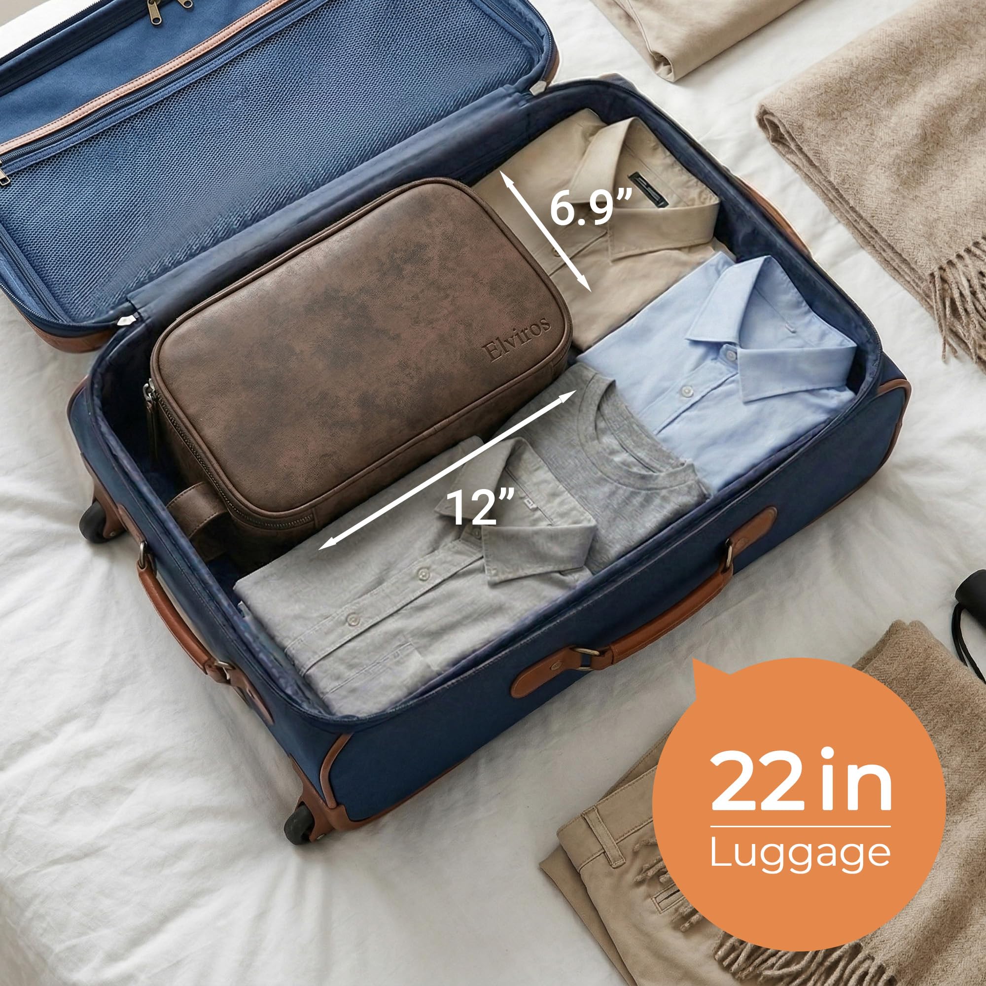 Elviros Travel Toiletry Bag for Men, Shaving Dopp Kit Water-resistant Bathroom Small Toiletries Organizer PU Leather Cosmetic Bags