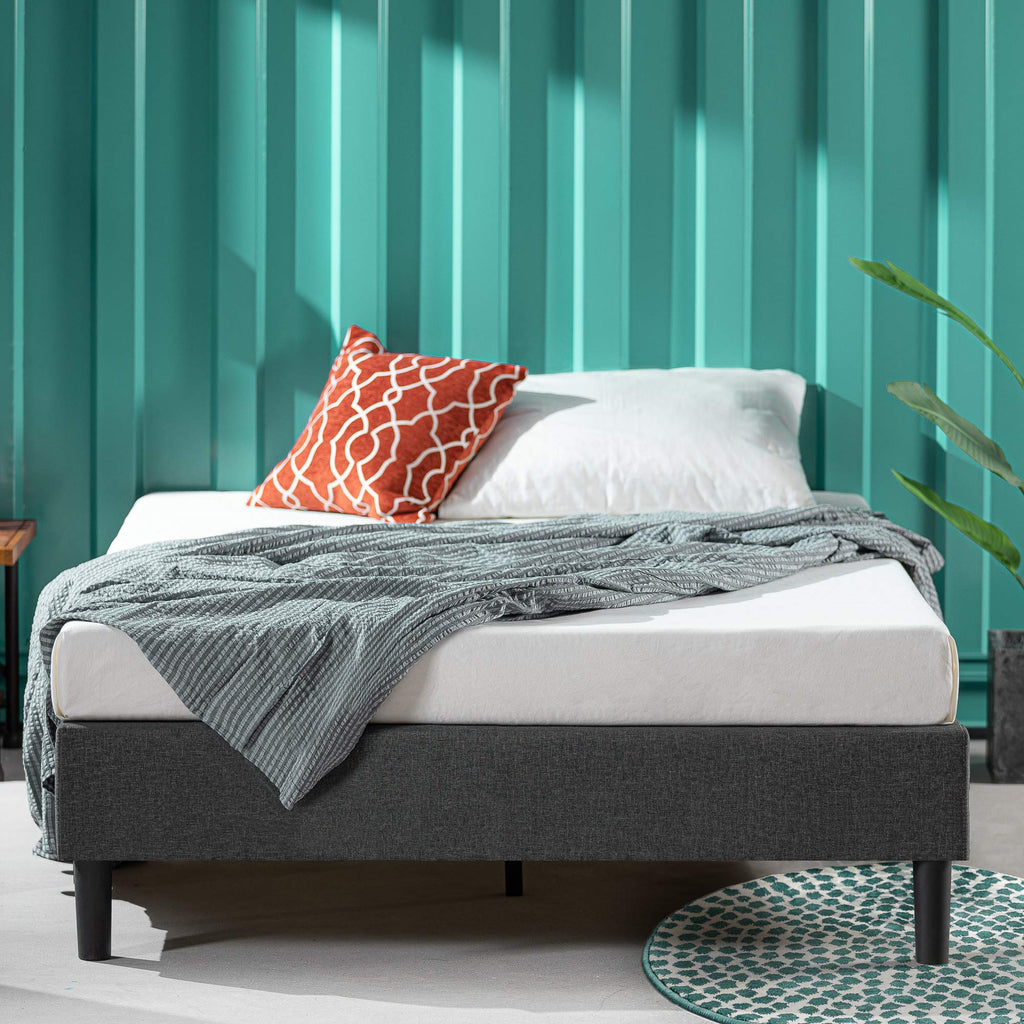 Zinus Curtis Upholstered Platform Bed Frame, Mattress Foundation, Wood Slat Support, No Box Spring Needed, Eco Friendly WonderBox (TM) Packaging, Dark Grey, Full
