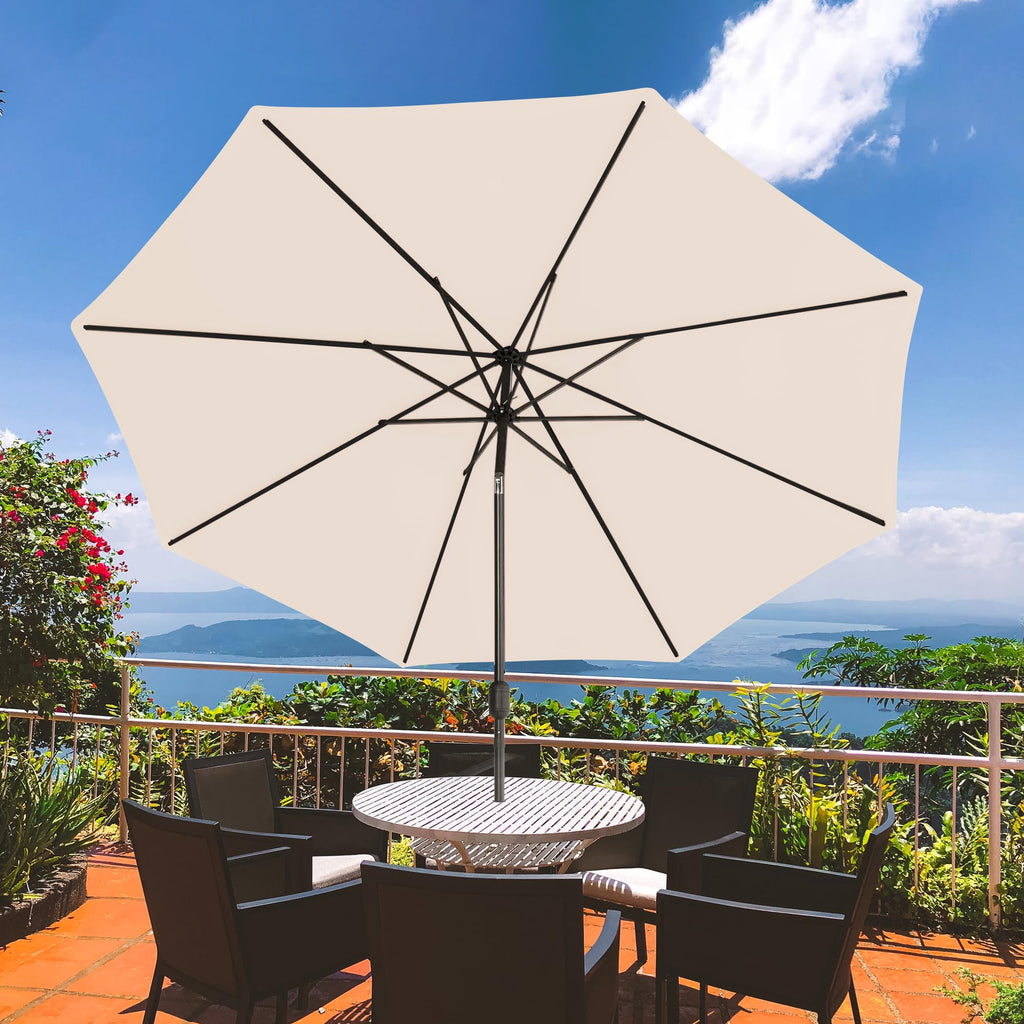 Sundale Outdoor 9FT Patio Umbrella with Sand Bag Umbrella Base, Outdoor Umbrella with Tilt and Crank, Beige