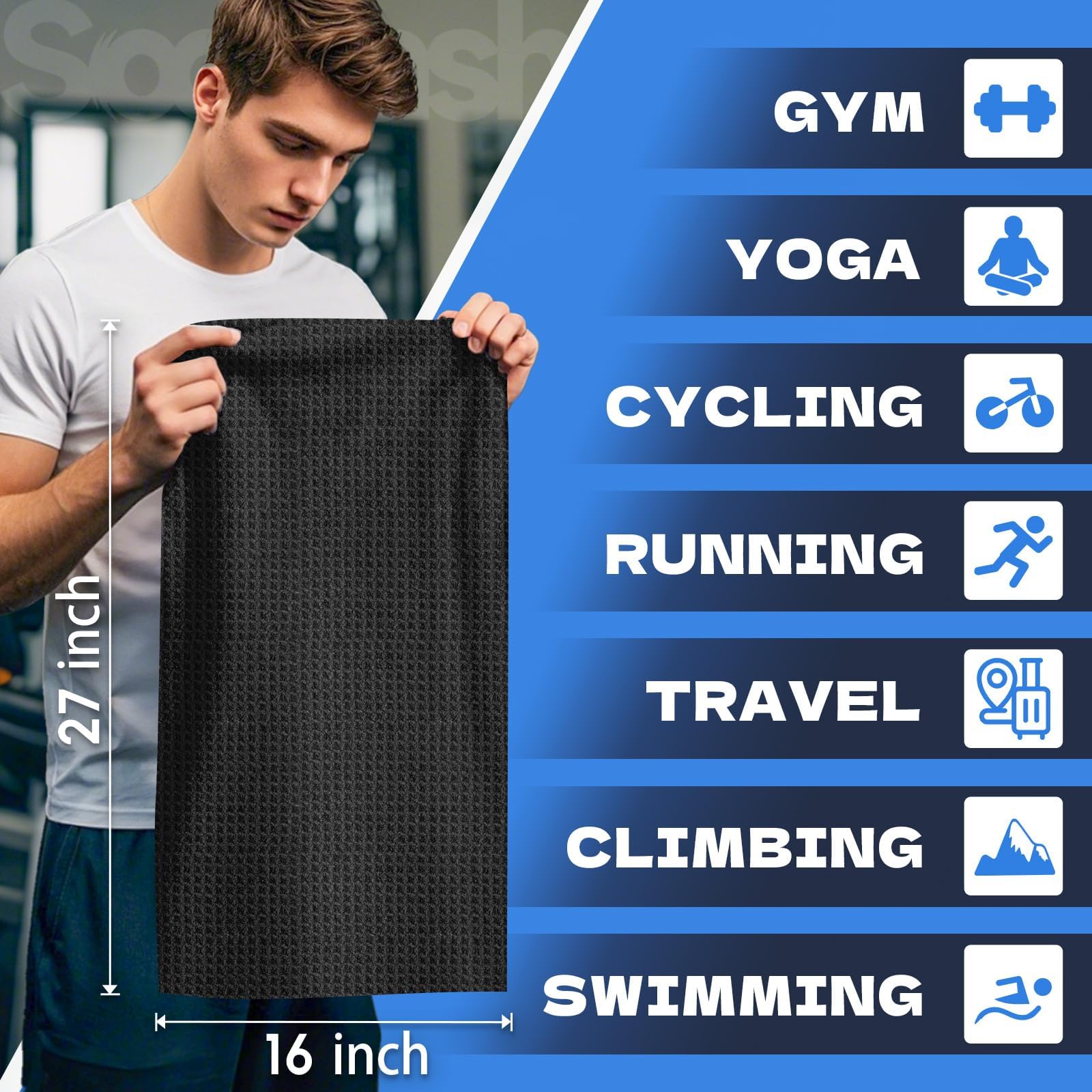 Microfiber Gym Towels for Showering Working Out Quick Dry Negative ions Large Middle Small Sizes Lightweight Gym Towel for Men Women Tennis Sports Towels for Body Hot Yoga Fitness Essentials