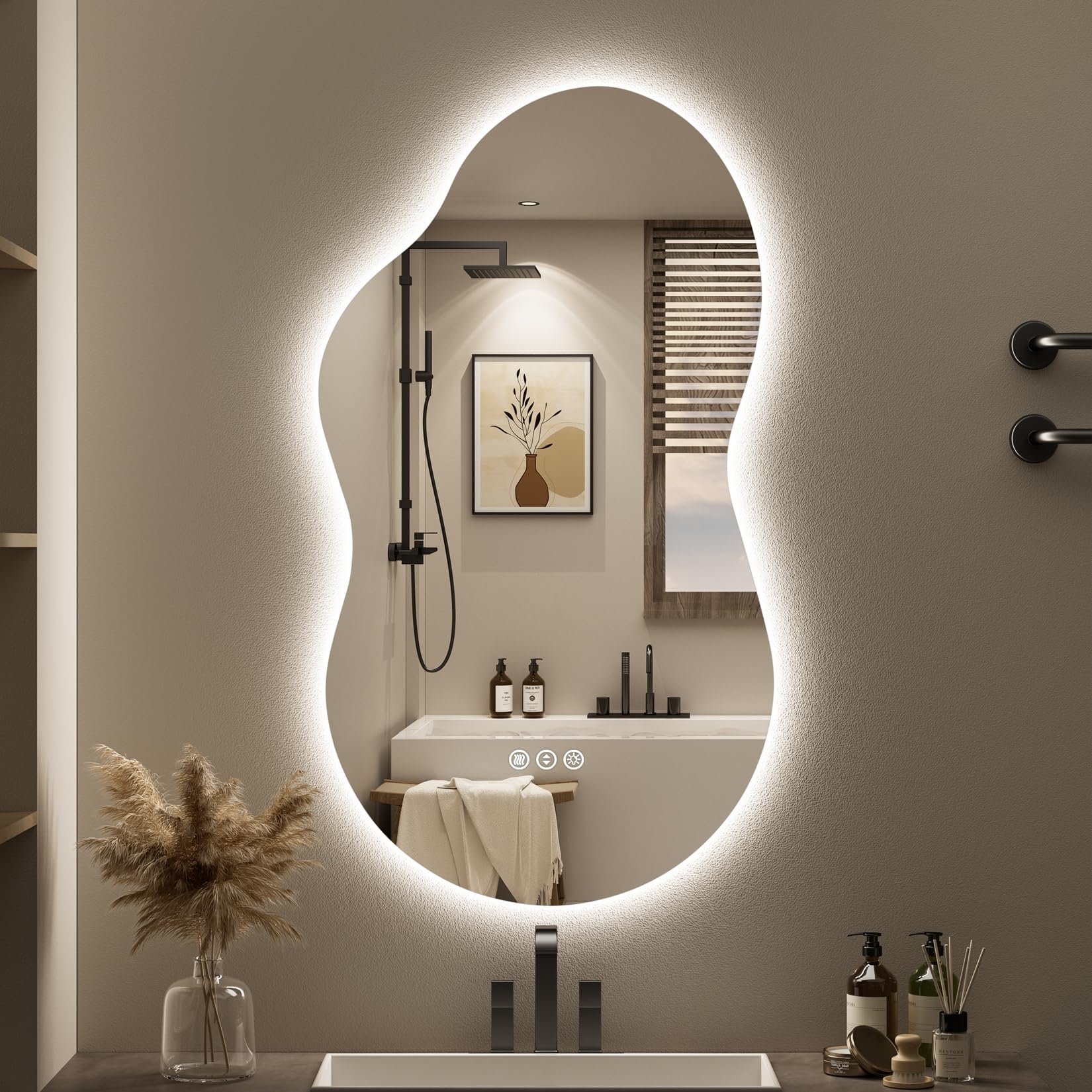 24x32 Black Framed LED Bathroom Mirror with Lights, Backlit and Front Lit Anti-Fog Lighted Vanity Mirrors for Bathroom Wall, Dimmable, 3 Colors, Memory, HD Tempered Glass, Horizontal/Vertical
