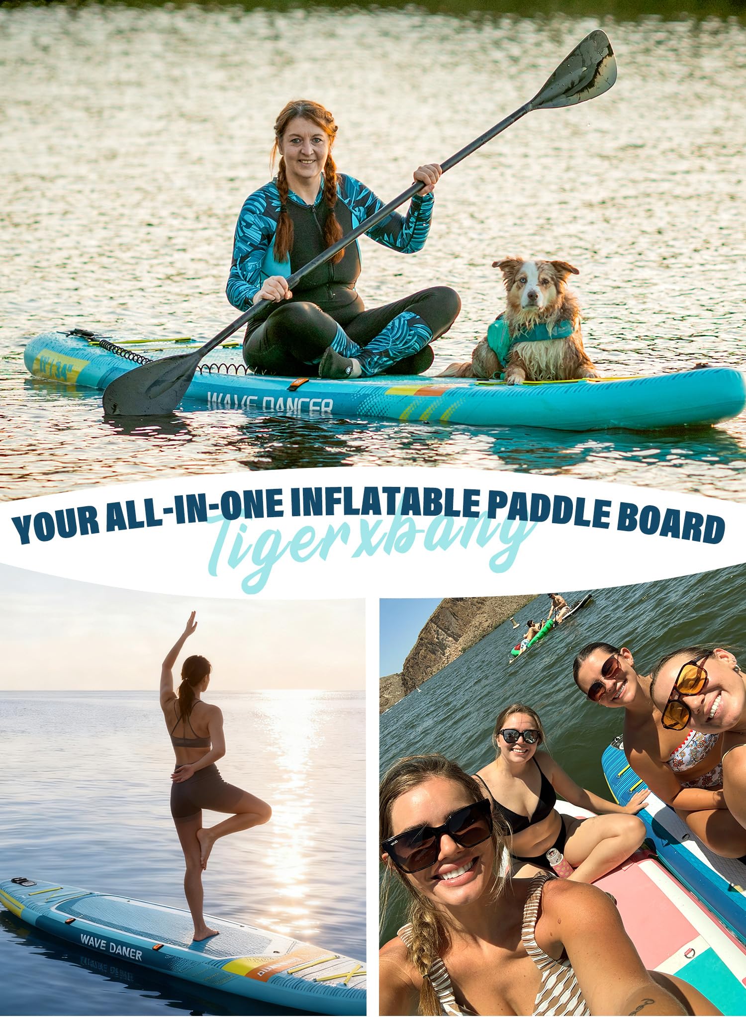 TIGERXBANG 11'6"/11'/10' Inflatable Paddle Board with Complete Accessories, Versatile Premium Paddle Boards for Adults/Youth, Stand Up Paddle Board Polar/Wave/Sunny Wave Collection