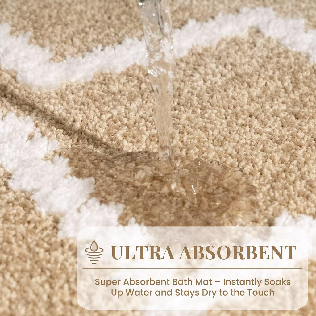 DEXDE Bathroom Rugs Runner 24x47 Long Bath Rug Non Slip Soft Washable Large Bath Mats for Bathroom Bedroom Hallway Kitchen Floor Carpet Modern Boho Decor, Beige