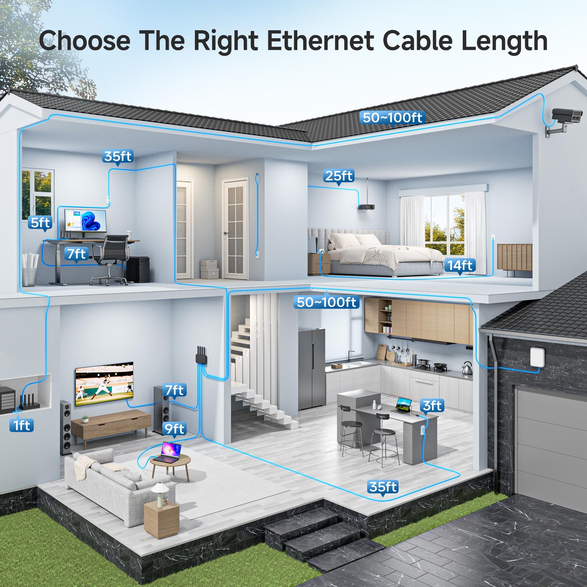 Cable Matters 1Gbps 8-Pack Snagless Short Cat 5e Ethernet Cable - 1ft, Gigabit Cat5e Cable, Cat5e Ethernet Cord, Black