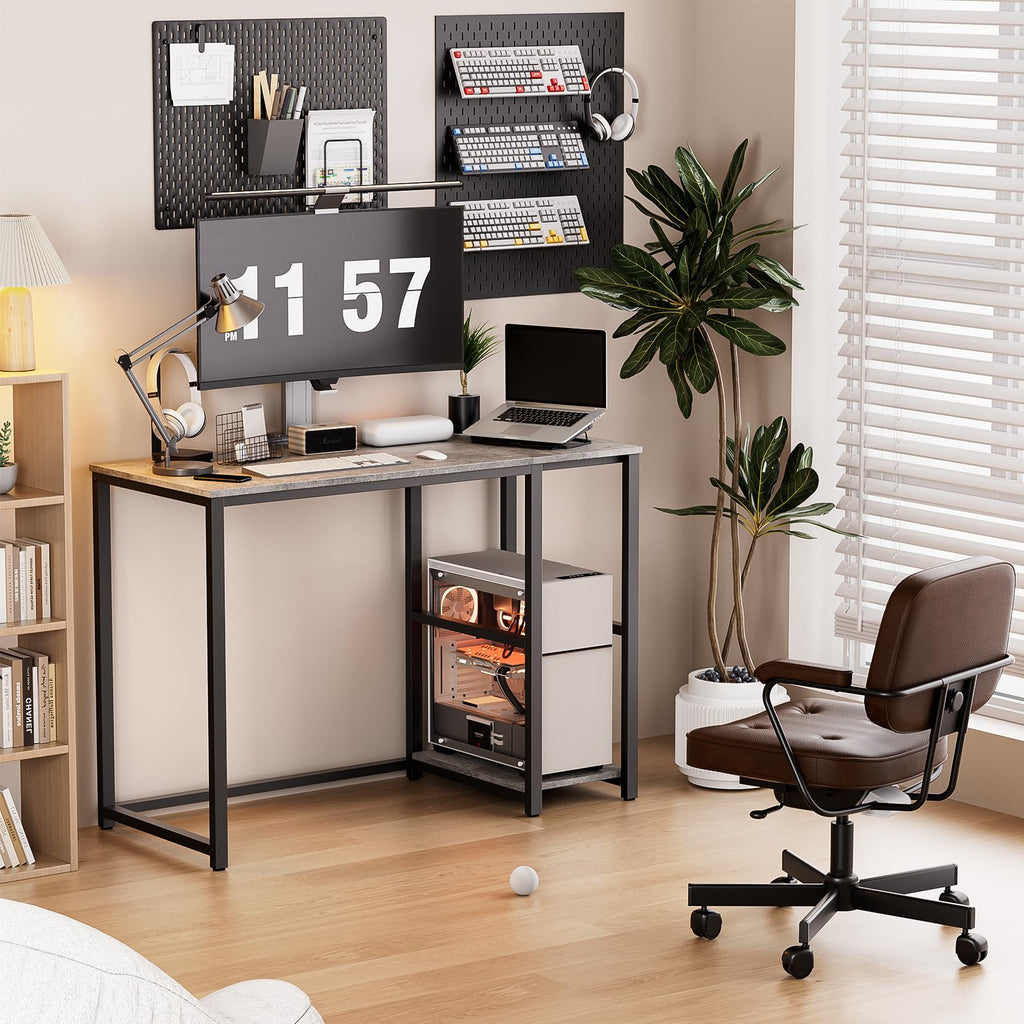 SINPAID 40 Inch Small Gaming Desk with Shelves for Small Spaces, Easy Assembly Study Desk, Sturdy Writing Desk for Bedroom & Home Office, Black