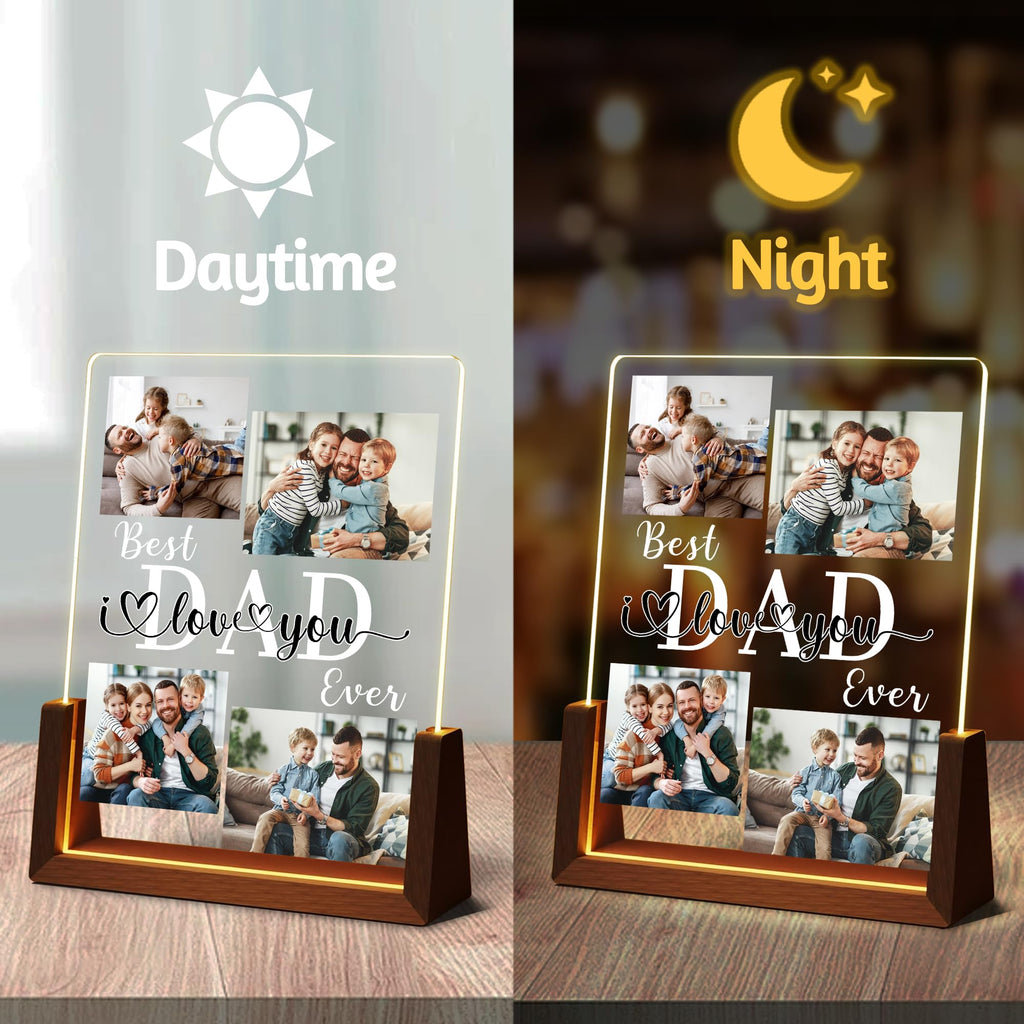 Personalized Fathers Day Birthday Gifts For Daddy Dad From Daughter Son Wife, Custom Acrylic Plaque Light Up Picture Frame, Customized Dad Gifts For Husband Men Papa Fathers Day Christmas