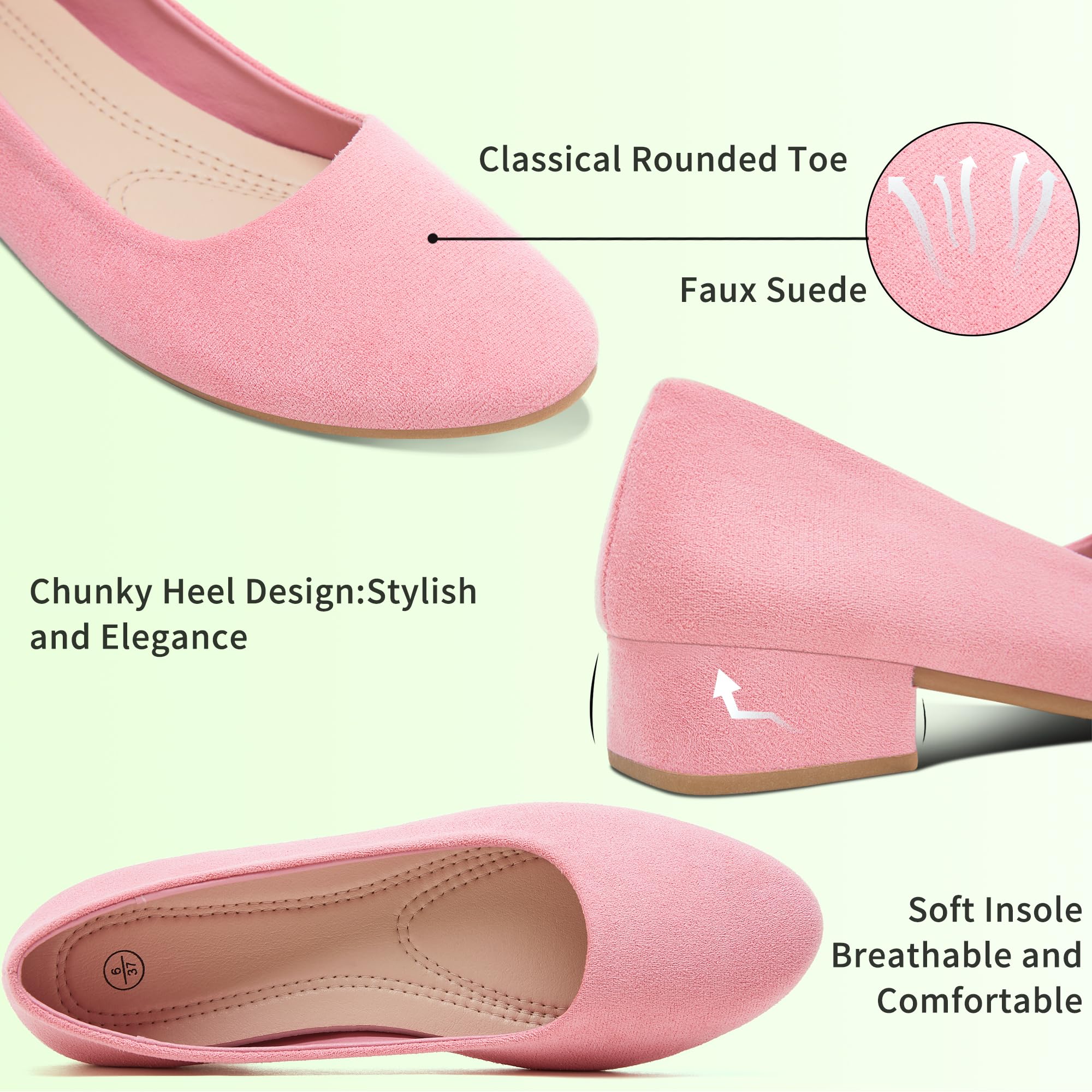 AISFAES Women Pumps Low Chunky Rounded Toe Heels Healed Dress Pumps Elegant Wedges Working Shoes