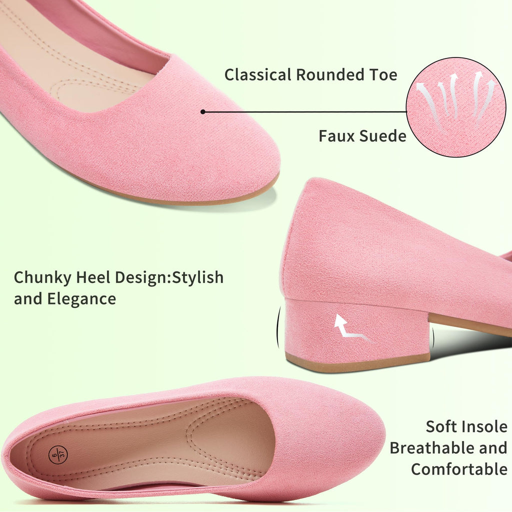 AISFAES Women Pumps Low Chunky Rounded Toe Heels Healed Dress Pumps Elegant Wedges Working Shoes