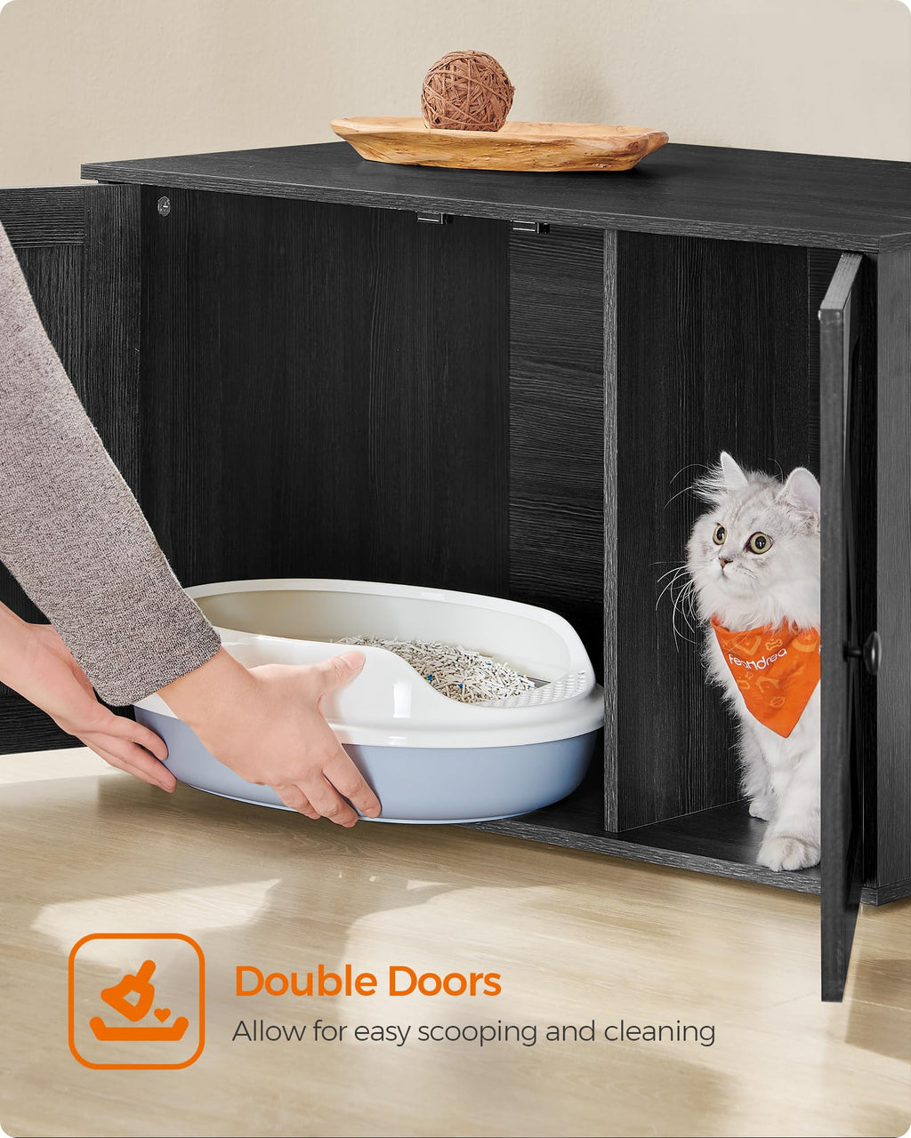 Feandrea Cat Litter Box Enclosure, Litter Box Furniture Hidden, Indoor Cat House, End Table, 27.6 x 19.7 x 19.7 Inches, Heather Greige UPCL022K01