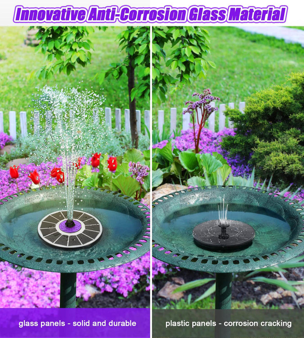SZMP Solar Fountain 3.5W Bird Bath Fountains with Flower Upgraded Glass Panel, Solar Powered Water Fountain with 7 Nozzles & 4 Fixer, Solar Fountain Pump for Bird Bath, Garden, Pond, Outdoor -Black