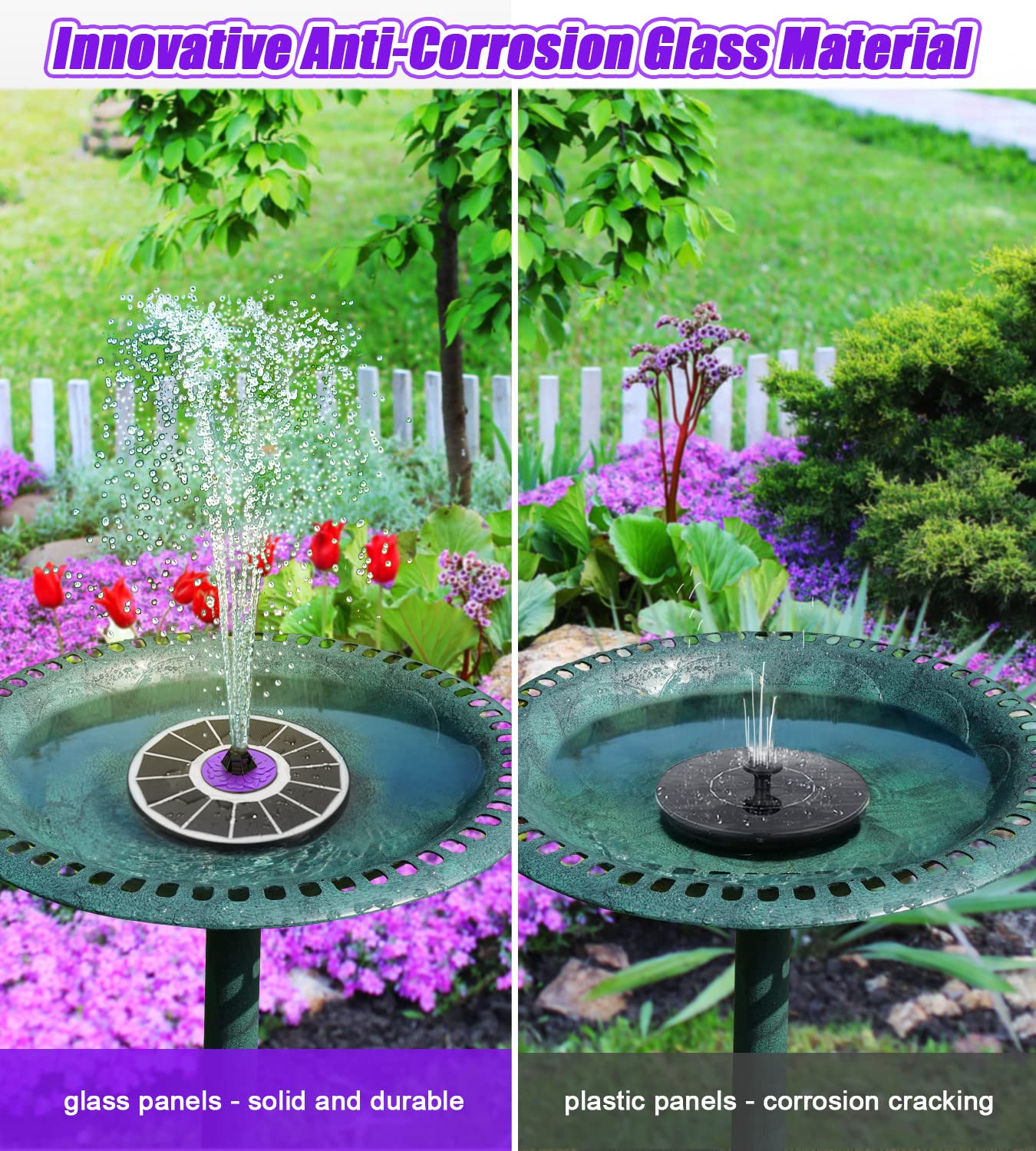 SZMP Solar Fountain 3.5W Bird Bath Fountains with Flower Upgraded Glass Panel, Solar Powered Water Fountain with 7 Nozzles & 4 Fixer, Solar Fountain Pump for Bird Bath, Garden, Pond, Outdoor -Black