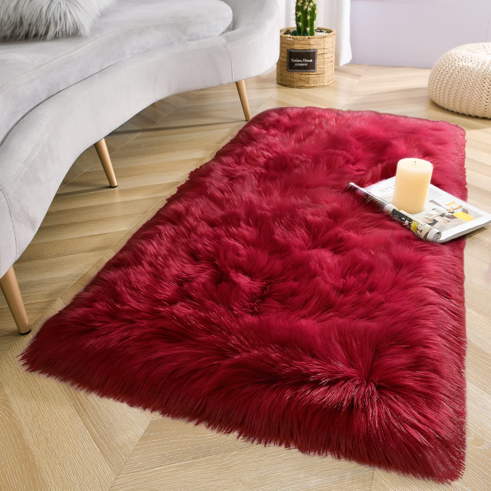 LOCHAS Soft Fluffy Faux Fur Rugs for Bedroom Bedside Rug 2x3 Feet, Washable, Furry Sheepskin Area Rug for Living Room Girls Room, Luxury Shag Carpet Home Decor, Beige
