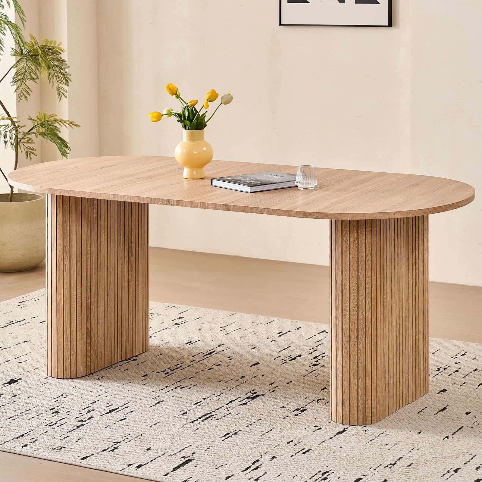 70.8" Oval Table for 4 6 Person, Modern Farmhouse Kitchen Dinner Table for Living Receiption Room, Black