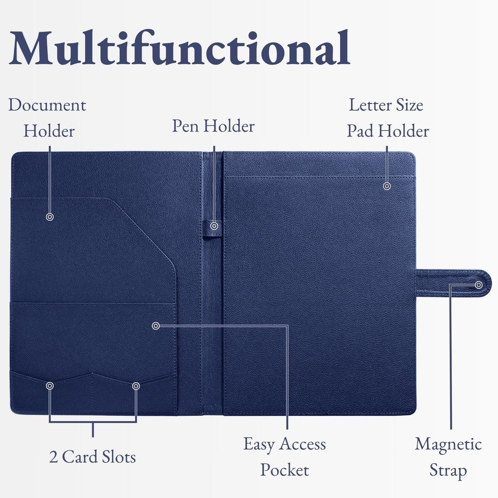 Padfolio Portfolio Resume Folder with Pocket, Premium Faux Leather Interview Writing Legal Pads Document Organizer Portfolio with Business Card Holder (Black)