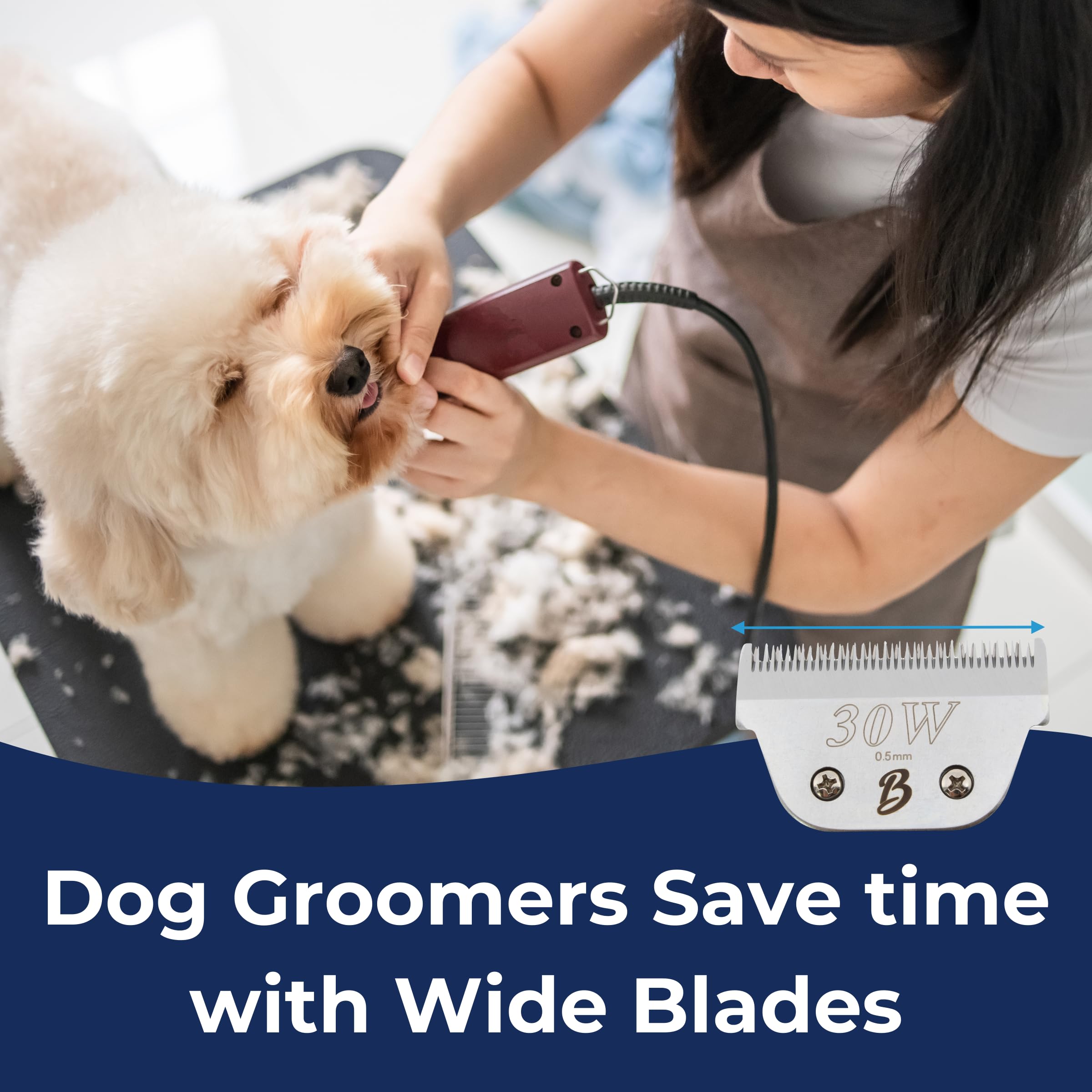 Detachable A Series Wide 10 Blade Dog Grooming Cut Length 3/32" - 2.4mm Japanese Carbonized Steel Wide Grooming Blades Compatible A5 Series Clippers for Dogs(10W)