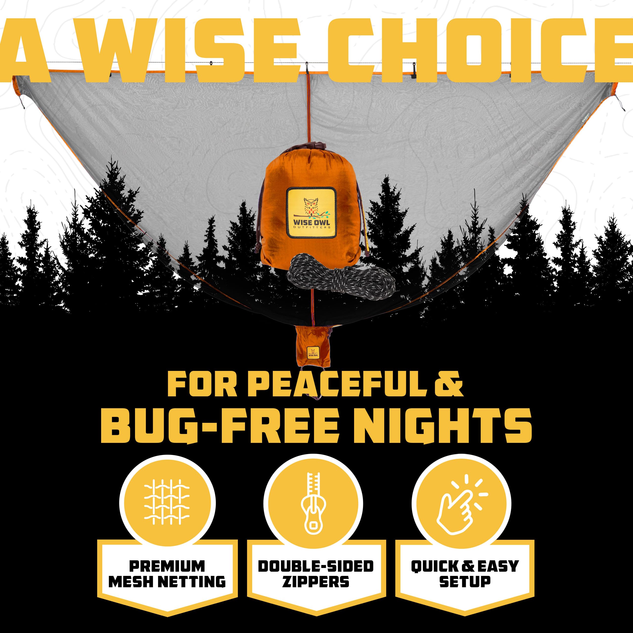 Wise Owl Outfitters Hammock Bug Net – Mosquito Net for Hammock, Lightweight Bug Netting for Camping, Hiking, Backpacking, Forest & Outdoor Use