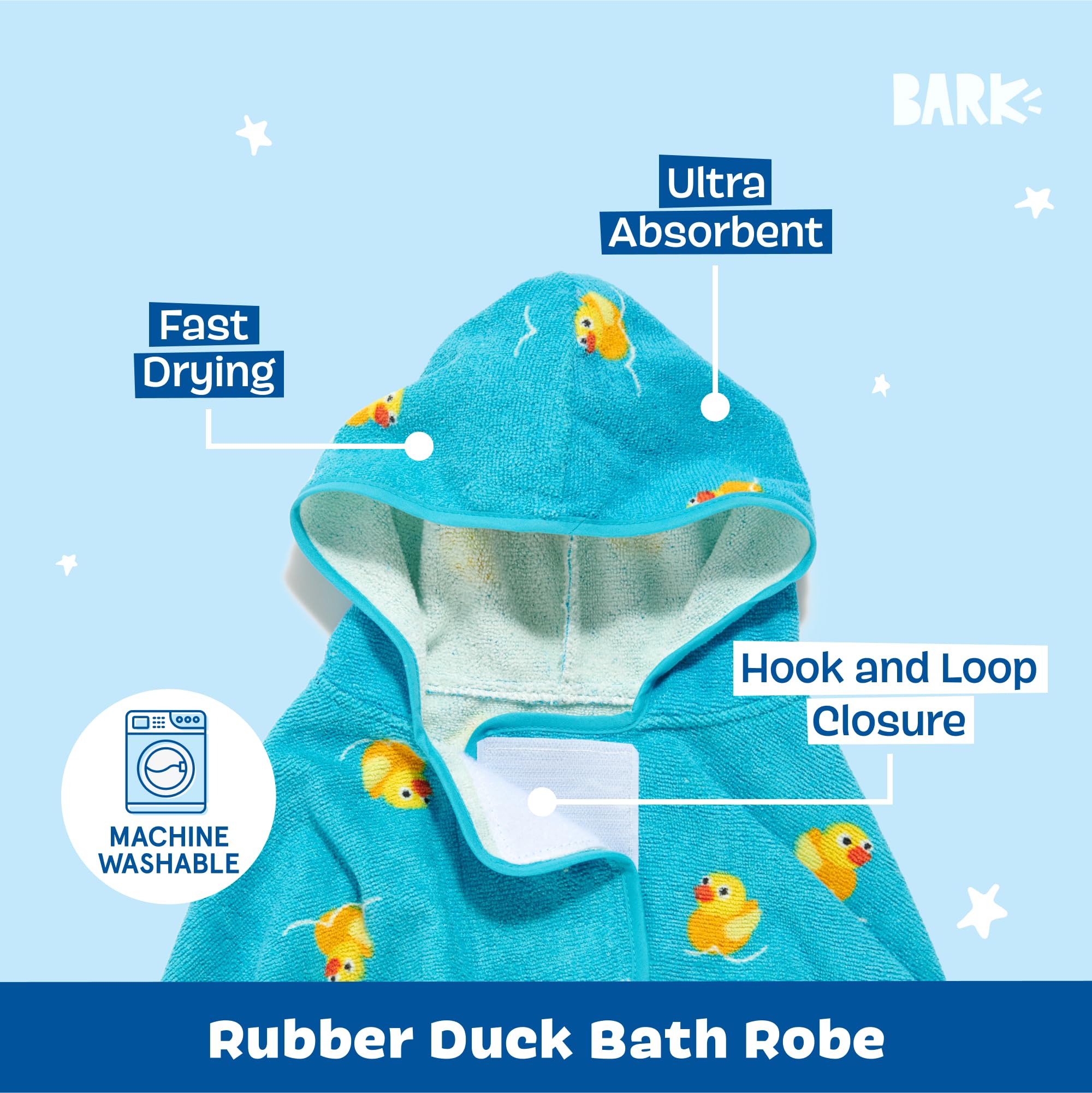 Barkbox Dog Bathrobe Fast Drying with Hook and Loop Closure & Wrap Tie Snuggle, Cute Dogs Clothes, Easy to Clean, Machine Washable, Dog Coats and Tumble Dry Low - Bunny, Medium