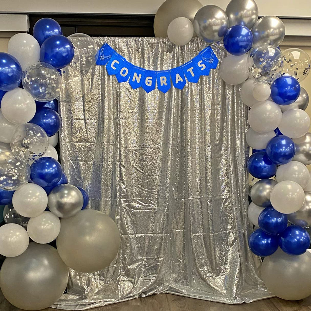 Poise3EHome Baby Blue Sequin Backdrop Curtain, 2 Panels 2Ft x 8Ft Glitter Photography Background for Party Baby Shower Wedding Birthday Christmas Thanksgiving Halloween Decoration