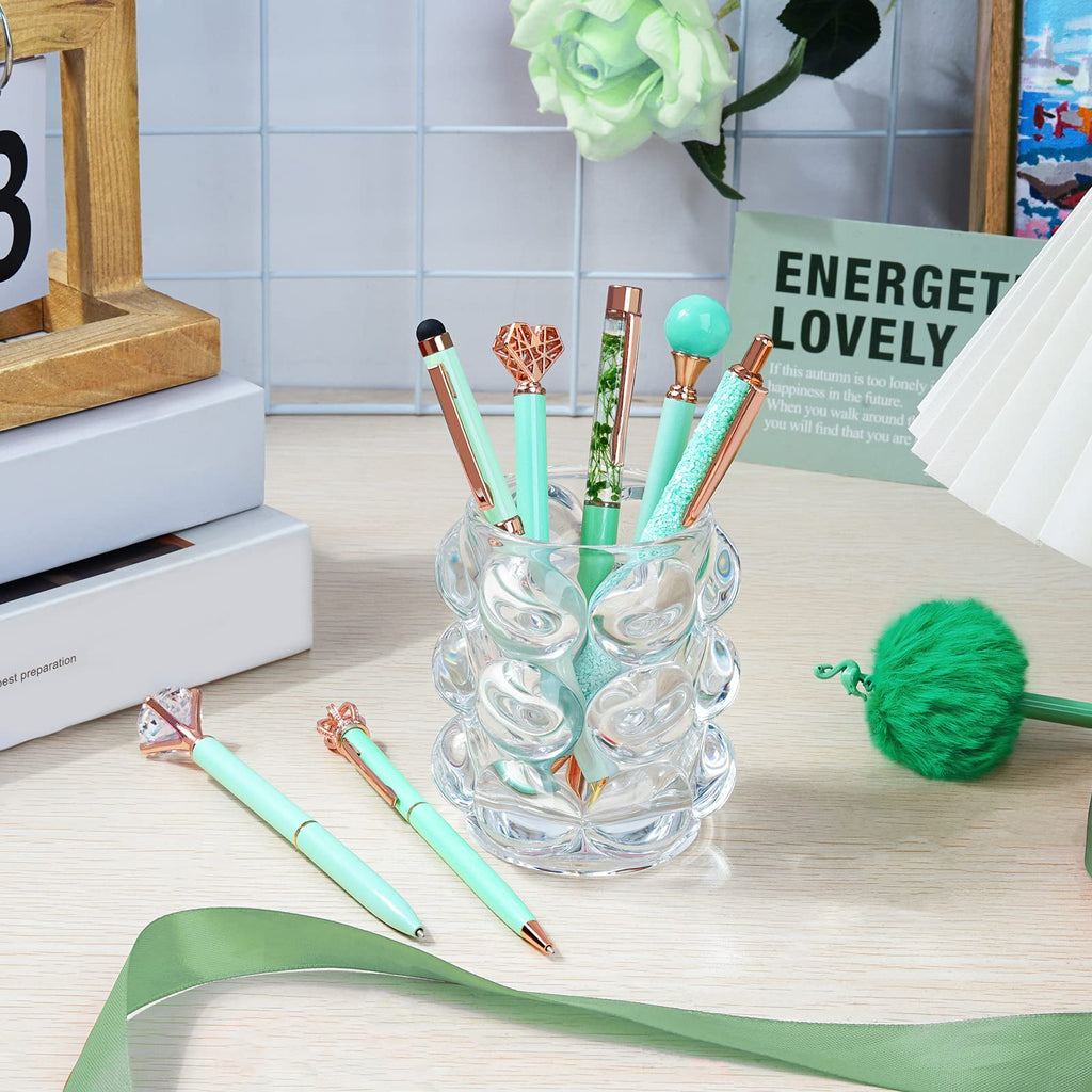 WEMATE 8Pcs Ballpoint Pens Set Metal Crystal Diamond Pen Glitter for Journaling Black Pen Bling in Black & Blue Ink Pretty Cute Pens Fancy Pens Gifts for Women Wedding School Office Desk(Black)