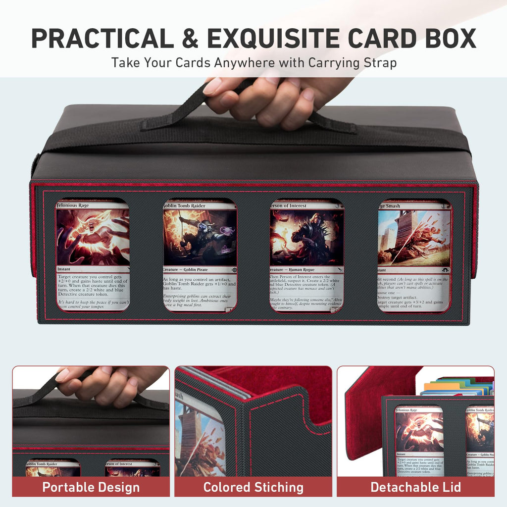 3-Row Trading Card Storage Box, Bulk Cards Case for 2400+ Mtg tcg Magic Playing Game Card Organizer, Commander Deck Box with 3 Supports & 24 Dividers