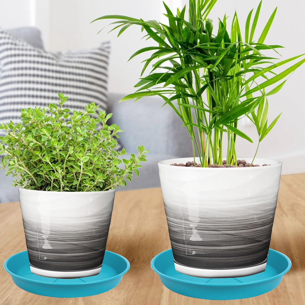 OVZILKI 6 Pack of Plant Saucer Tray 4 6 8 10 12 14 17 19 22 25 inch, Heavy Duty Plastic Pot Plant Drip Trays Saucers for Indoors Outdoor, Plant Water Tray for Planters 3-5" (4", Beige)