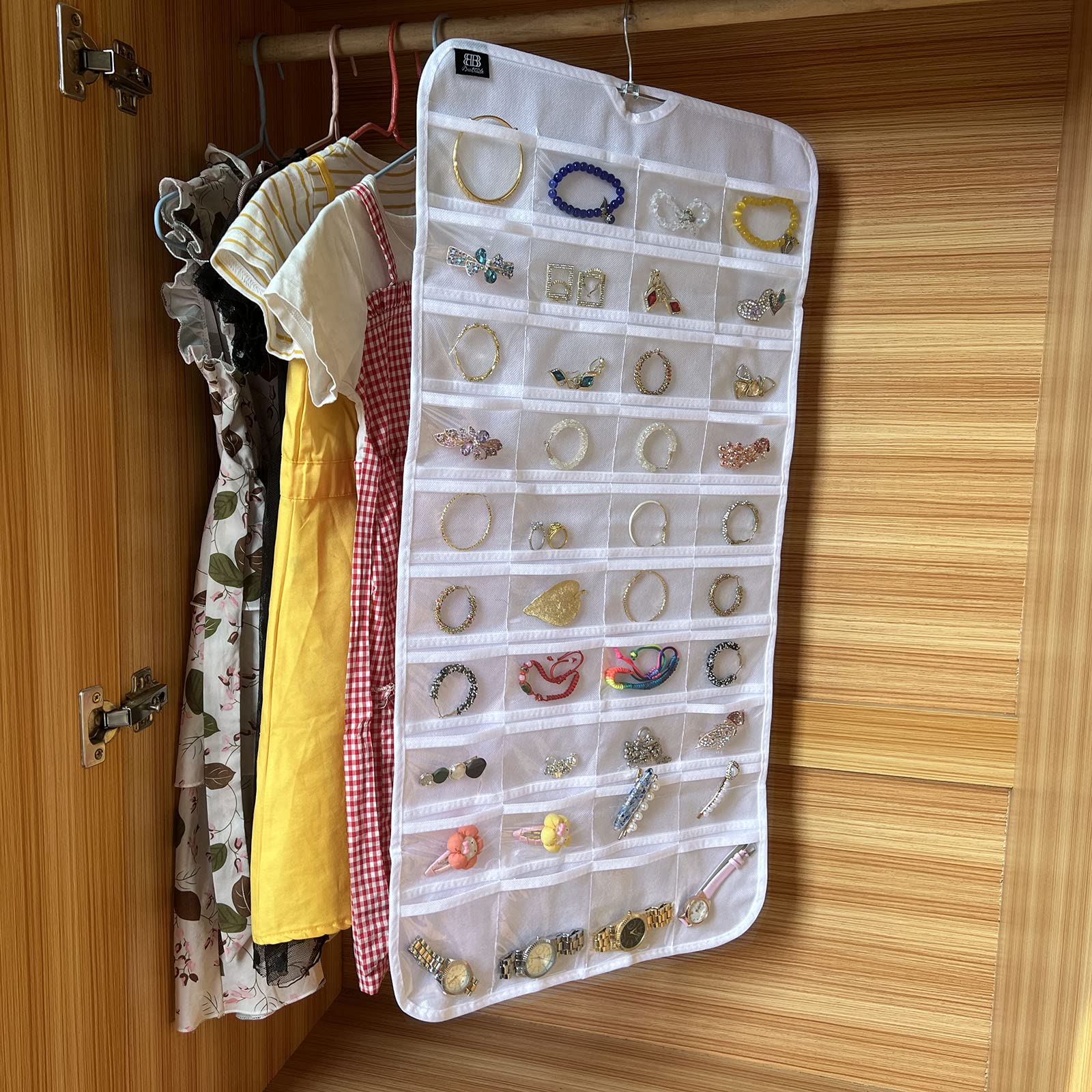 BB Brotrade Hanging Jewelry Organizer,Accessories Organizer,80 Pocket Organizer for Holding Jewelries（Beige）