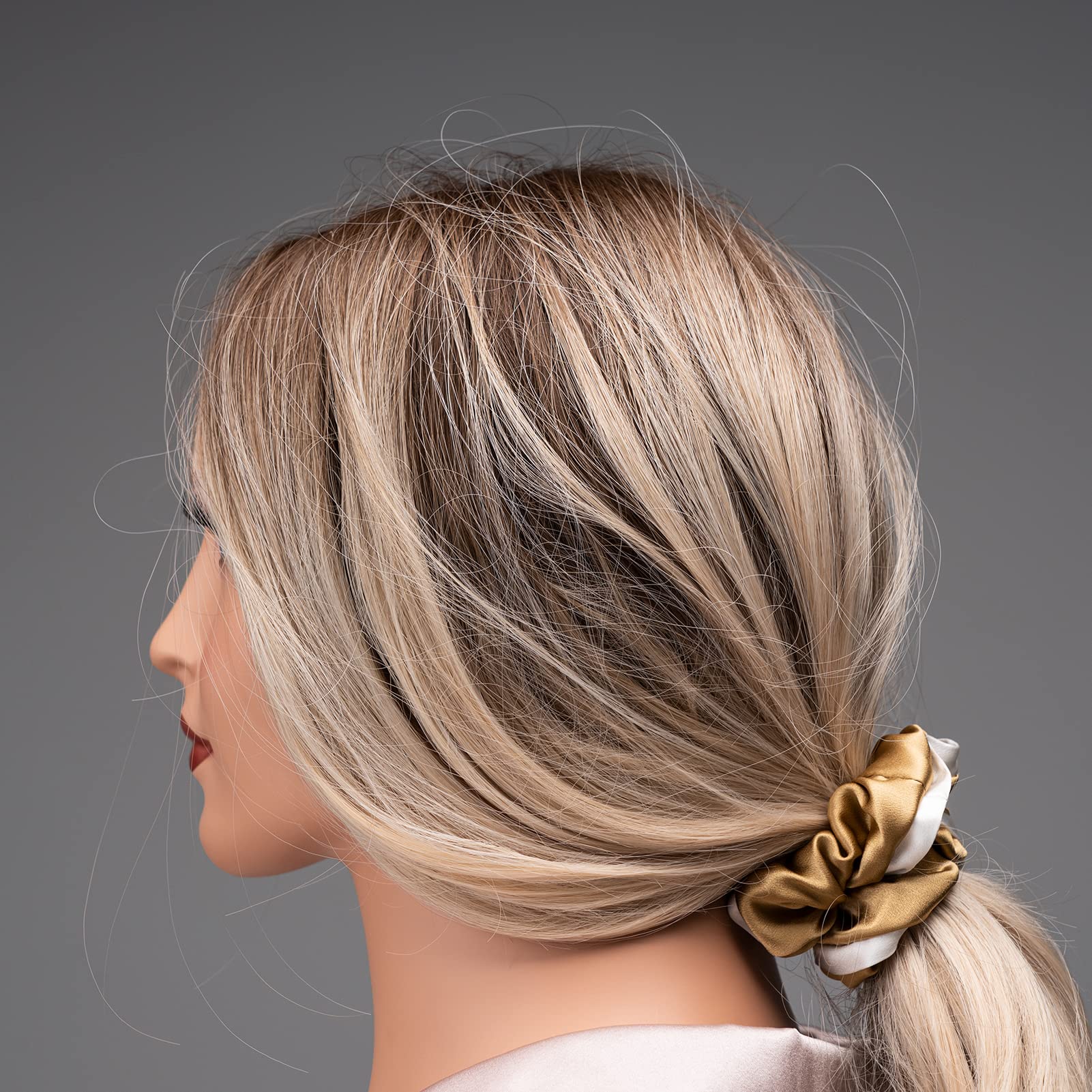 Silk Scrunchies for Hair 100% Mulberry Silk Hair Ties（Silver gray, Dark gray, Pink）