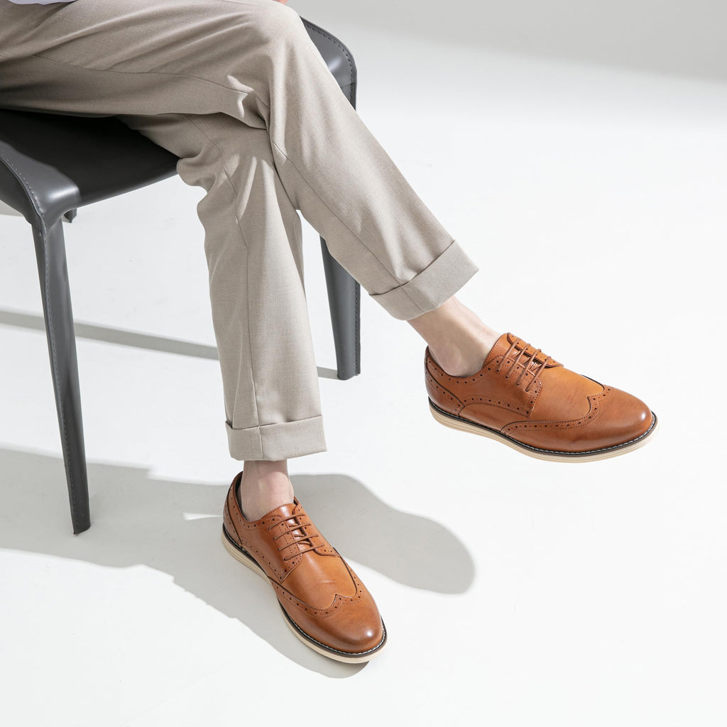 Vostey Mens Casual Dress Shoes Wingtip Plain Business Dress Shoes for Men