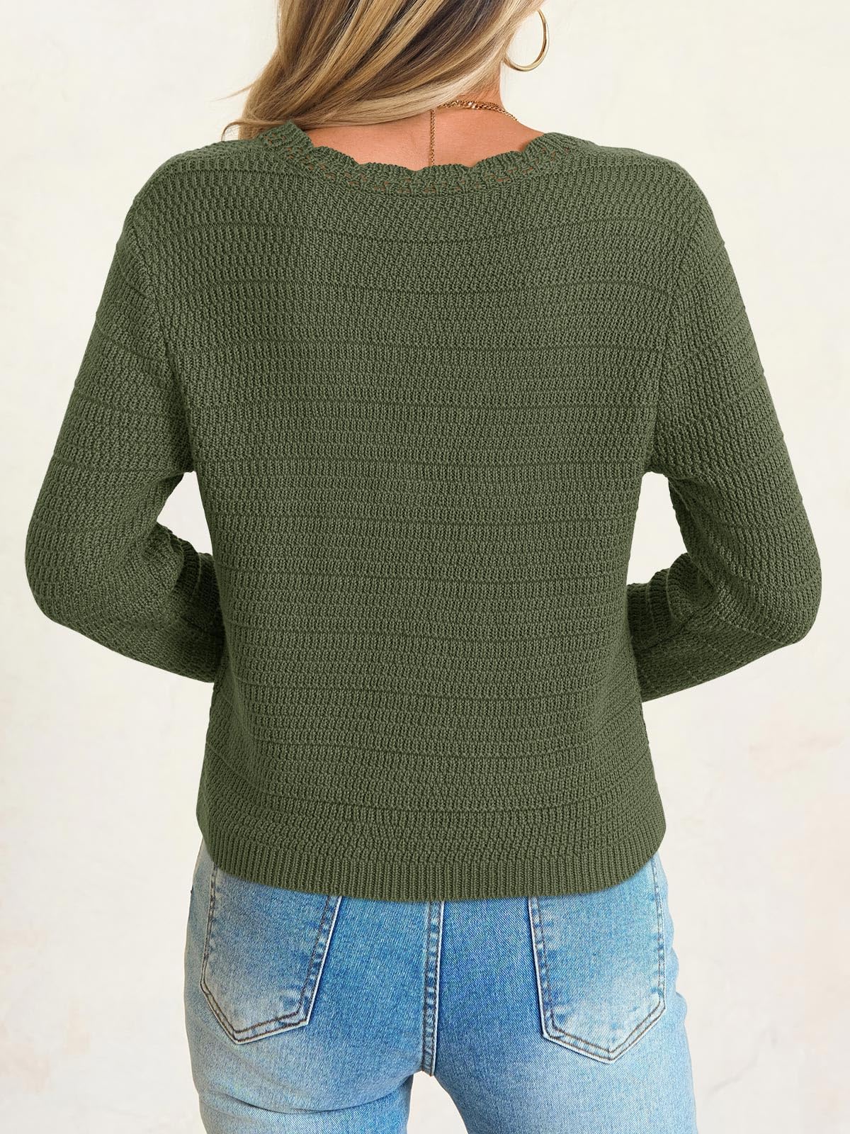 Saodimallsu Womens V Neck Cardigan Sweaters Button Up Cropped Boho Knit Long Sleeve Loose Trendy Sweater Tops