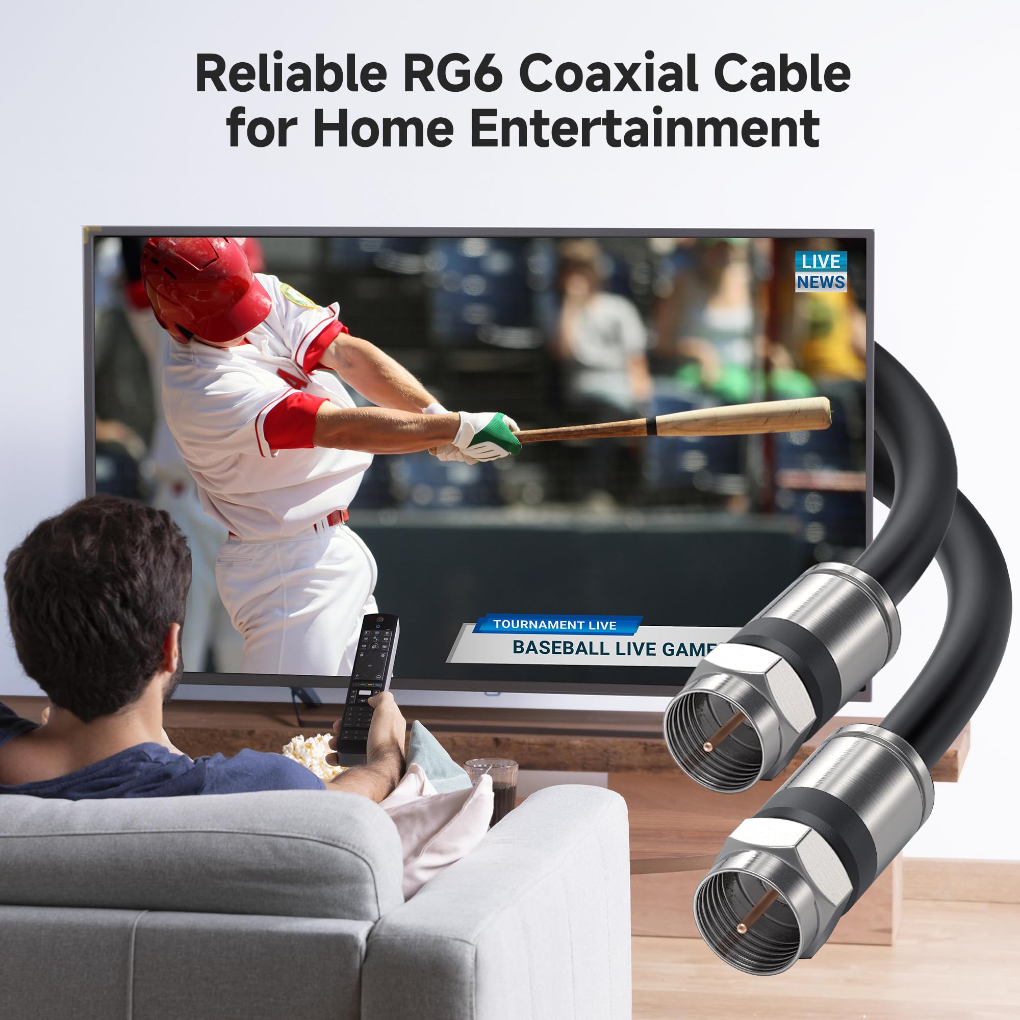 Cable Matters Short RG6 Coaxial Cable - 1.5ft, [CL2 Rated for in-Wall Use](CM) Quad Shield Coaxial Cable, RG6 Coax Cord for TV, Digital Router, Satellite Receiver and More, Black