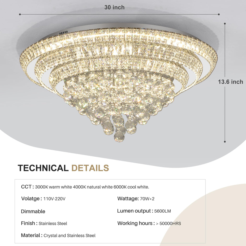 COCOSTAR 20" Gold Crystal Chandeliers, Flush Mount Chandelier LED Ceiling Light, Modern Crystal Raindrop Chandeliers for Dining Room, Living Room, Bedroom