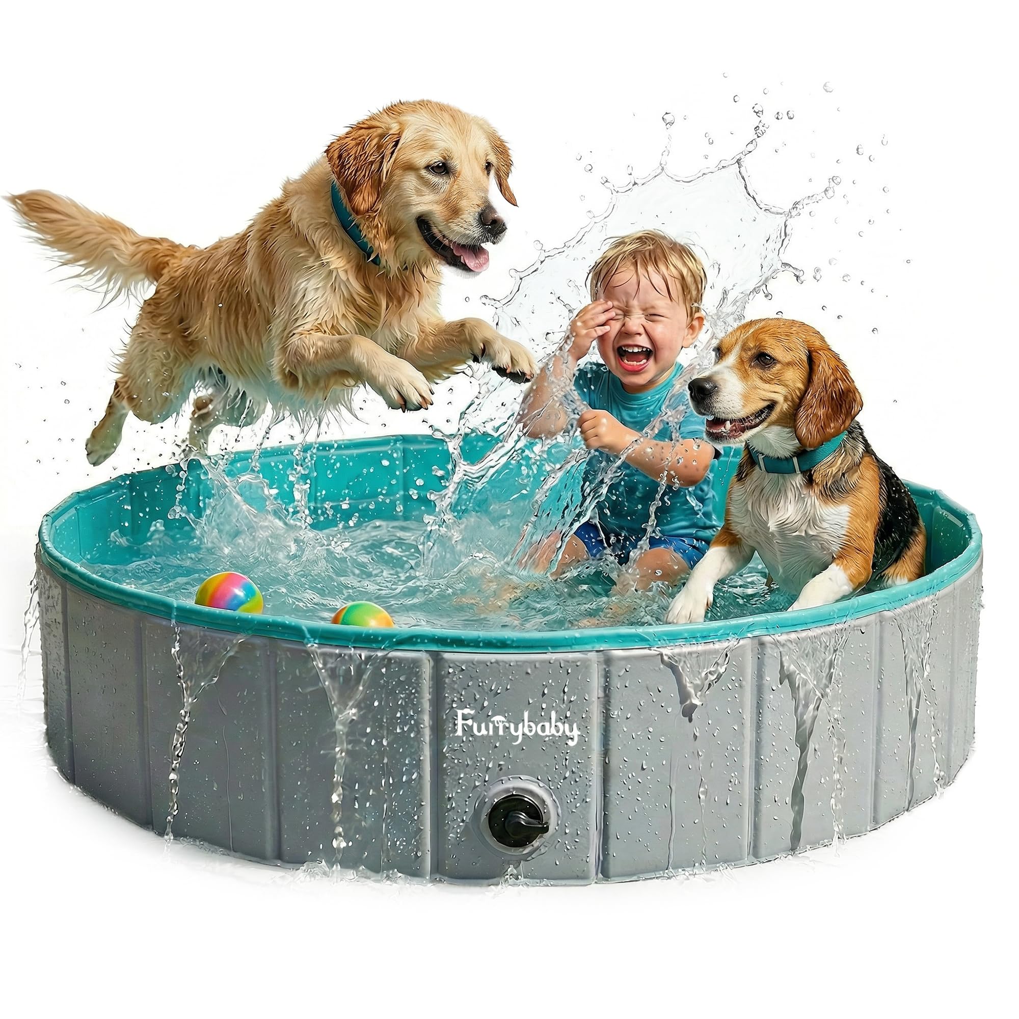 Foldable Dog Pool, Hard Plastic Kiddie Pool for Dogs, Collapsible Dog Pool with Rigid PP Core, Non-Slip PVC, Durable Pet Bath Tub for Indoor/Outdoor Backyard, 32" Green