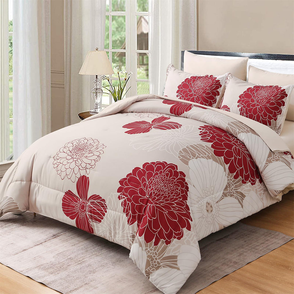 Yiran 7 Pieces Bed in a Bag Blue Floral Comforter Set Queen Size Flowers Comforter Set Soft Microfiber Bedding Set (1 Comforter 1 Flat Sheet 1 Fitted Sheet 2 Pillowshams 2 Pillowcases)