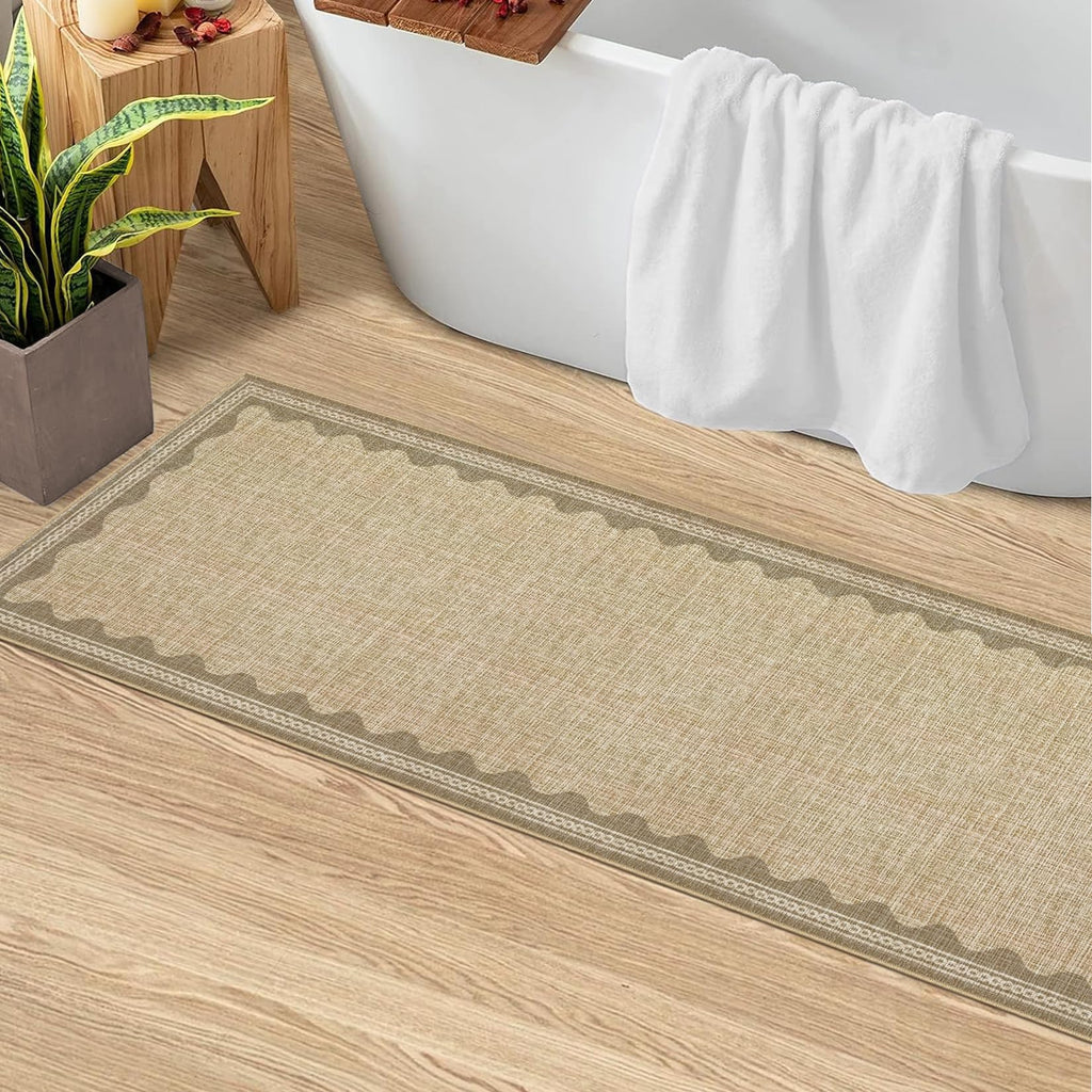 Scalloped Rug 2x3 Rugs for Entryway, Solid Blue Rugs Small Area Rug Non Slip Scalloped Bath Mat, Washable Front Door Mat Indoor Entrance,Soft Girls Nursery Dorm Carpet for Bedroom Kitchen