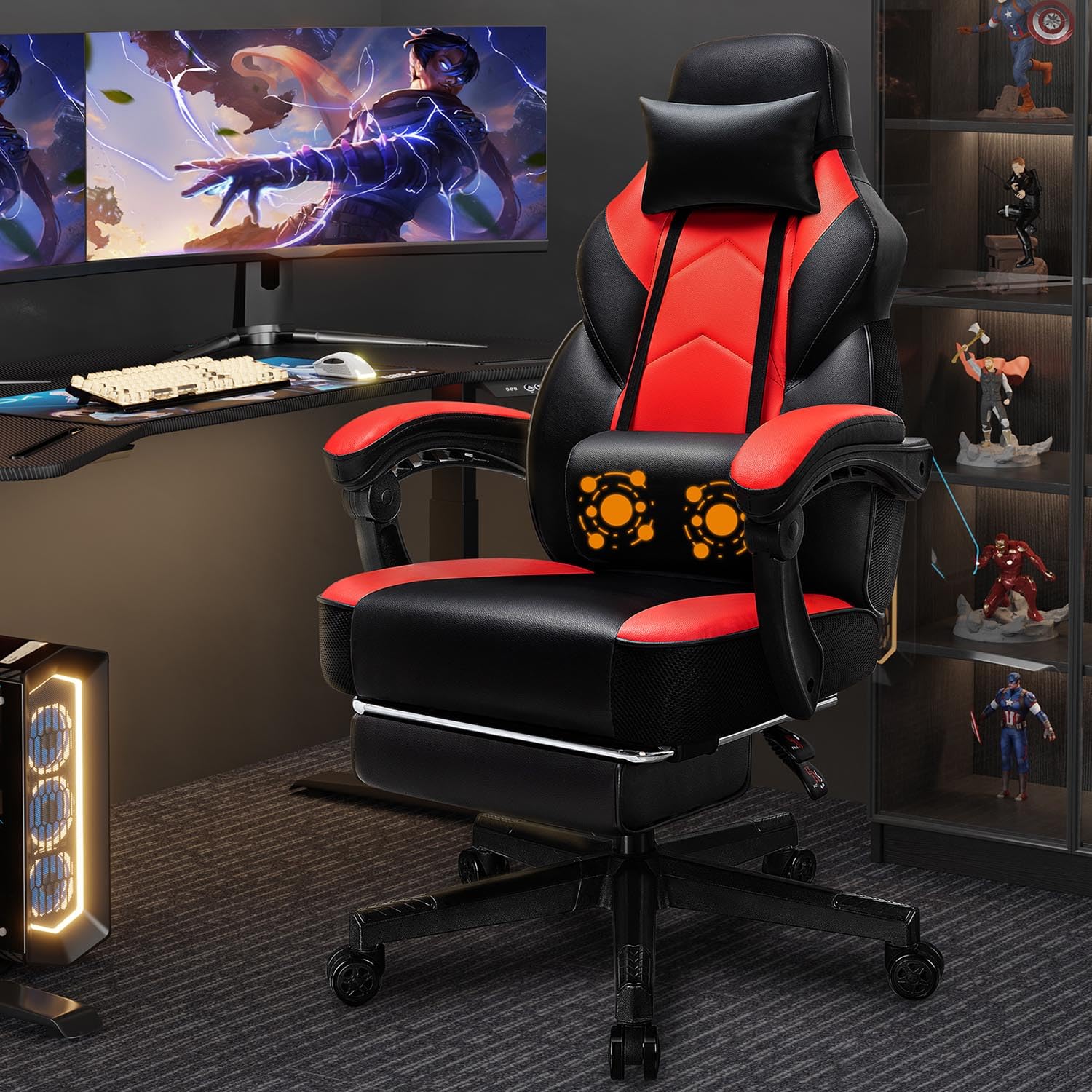 Shintenchi Gaming Chair,Video Game Chair with footrest and Massage Lumbar Support,Height Adjustable Game Chair with 360°Swivel Seat Ergonomic Computer Chair with Headrest for Office or Gaming(Blue)