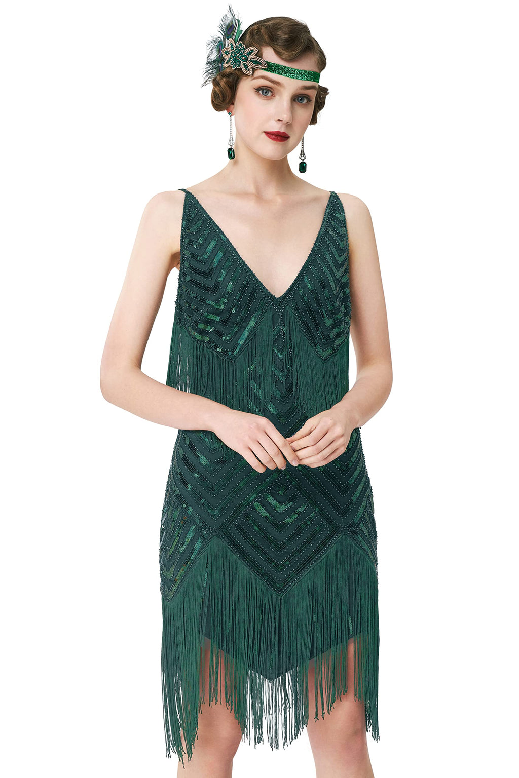 BABEYOND Women's 1920s Flapper Dress V Neck Slip Dress Roaring 20s Great Gatsby Dress for Party