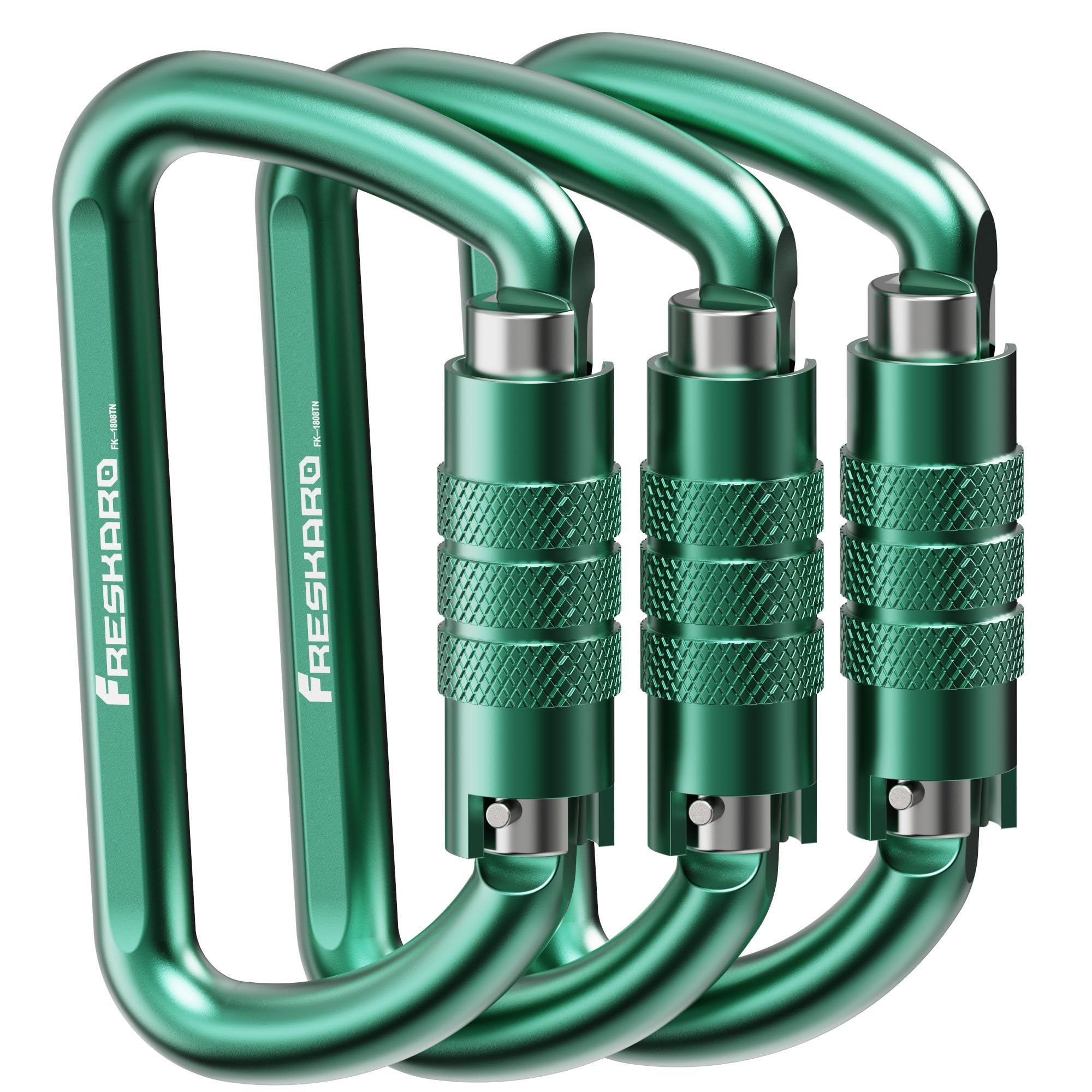 FresKaro 3inch 12kN-2698lbs Auto Locking Carabiner Clips, Solid D Shape, Heavy Duty 7075 Aluminum, Lightweight 1.09oz, Rust Proof, for Hammock, Hiking, Dog Leash, Keychain etc., Multi-Colors