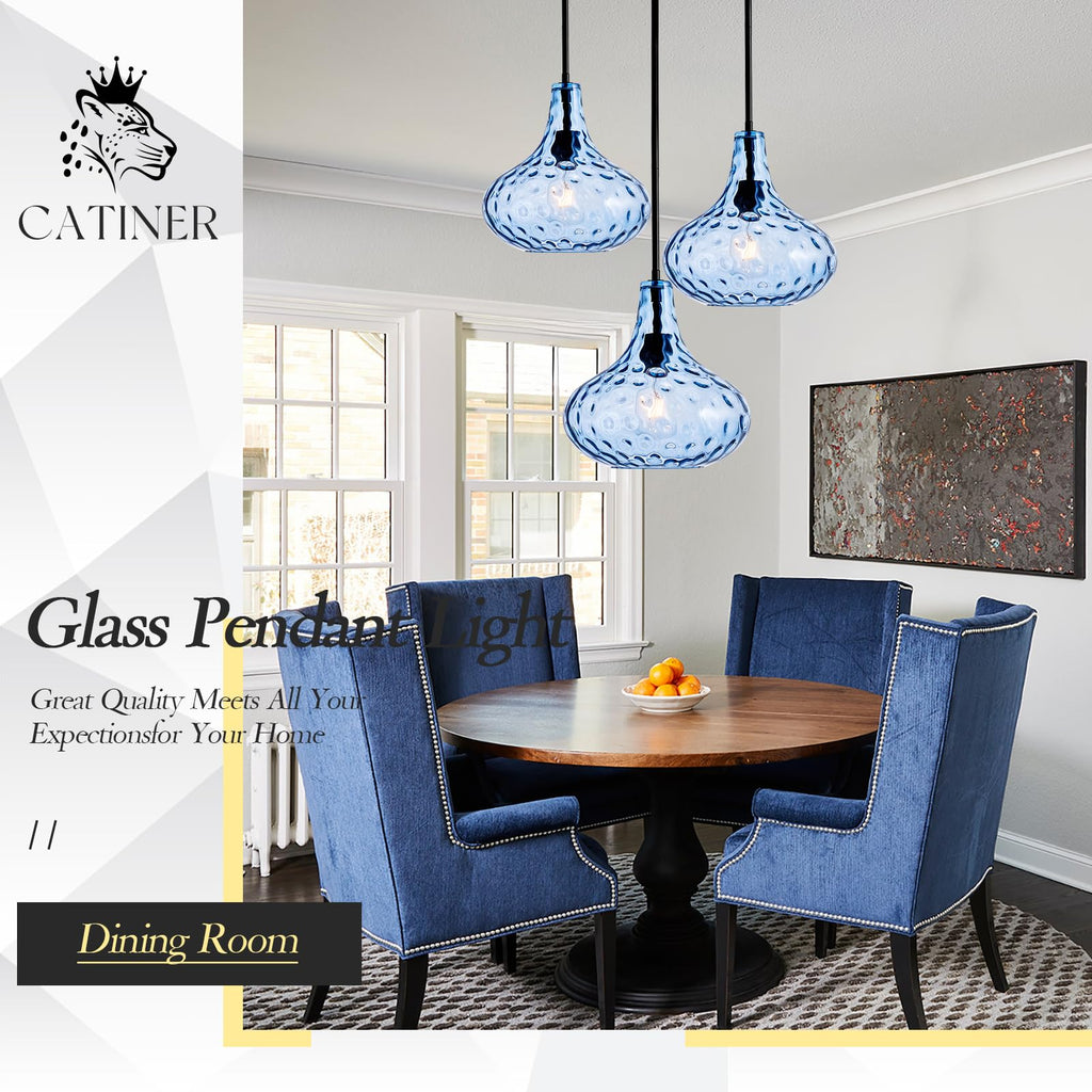 Glass Large Pendant Lights for Kitchen Island Blown Glass Pendant Light Clear Hammered Shade Hanging Ceiling Lights with Black Finish for for Kitchen Island, Sink, Hallway, Living Room 11 inch