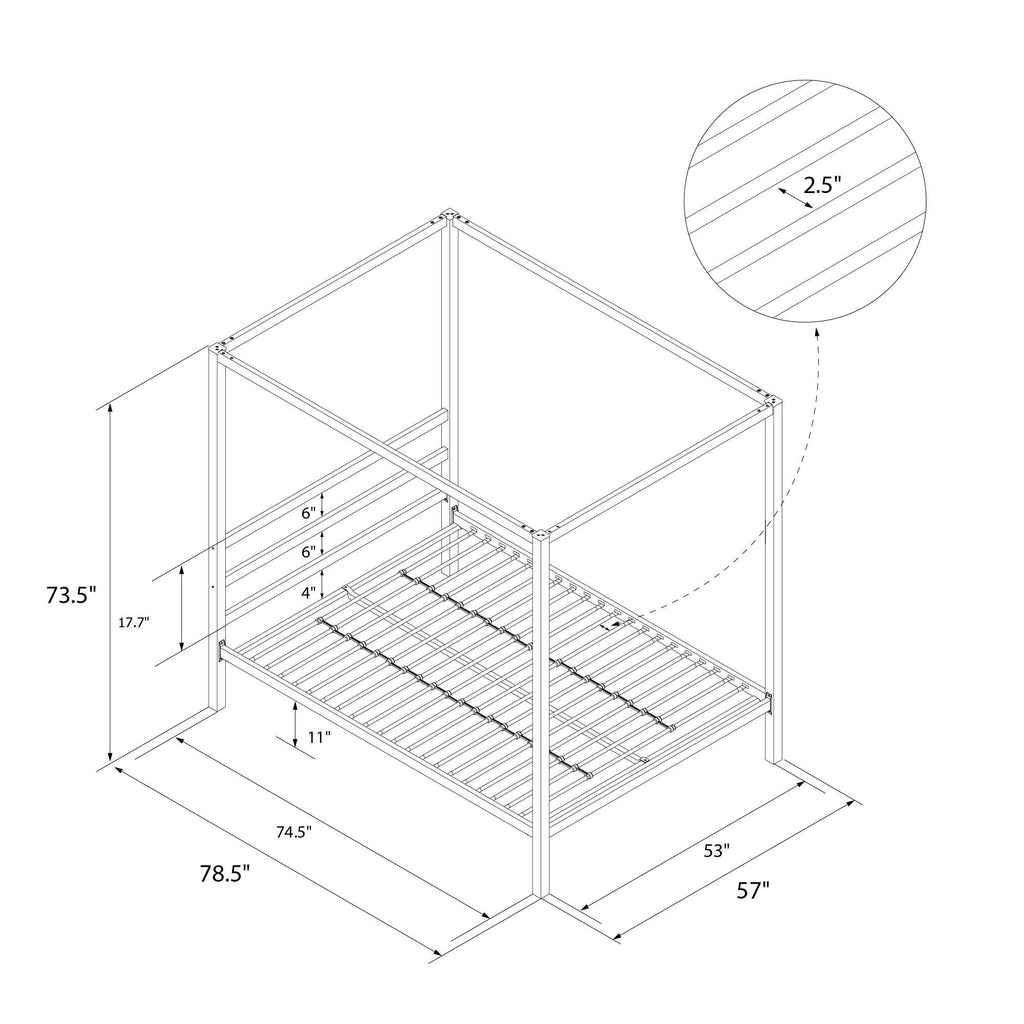 DHP King Metal Canopy Bed, Modern Design with Built-In Headboard, Sturdy Frame, No Box Spring Needed, Gunmetal Gray