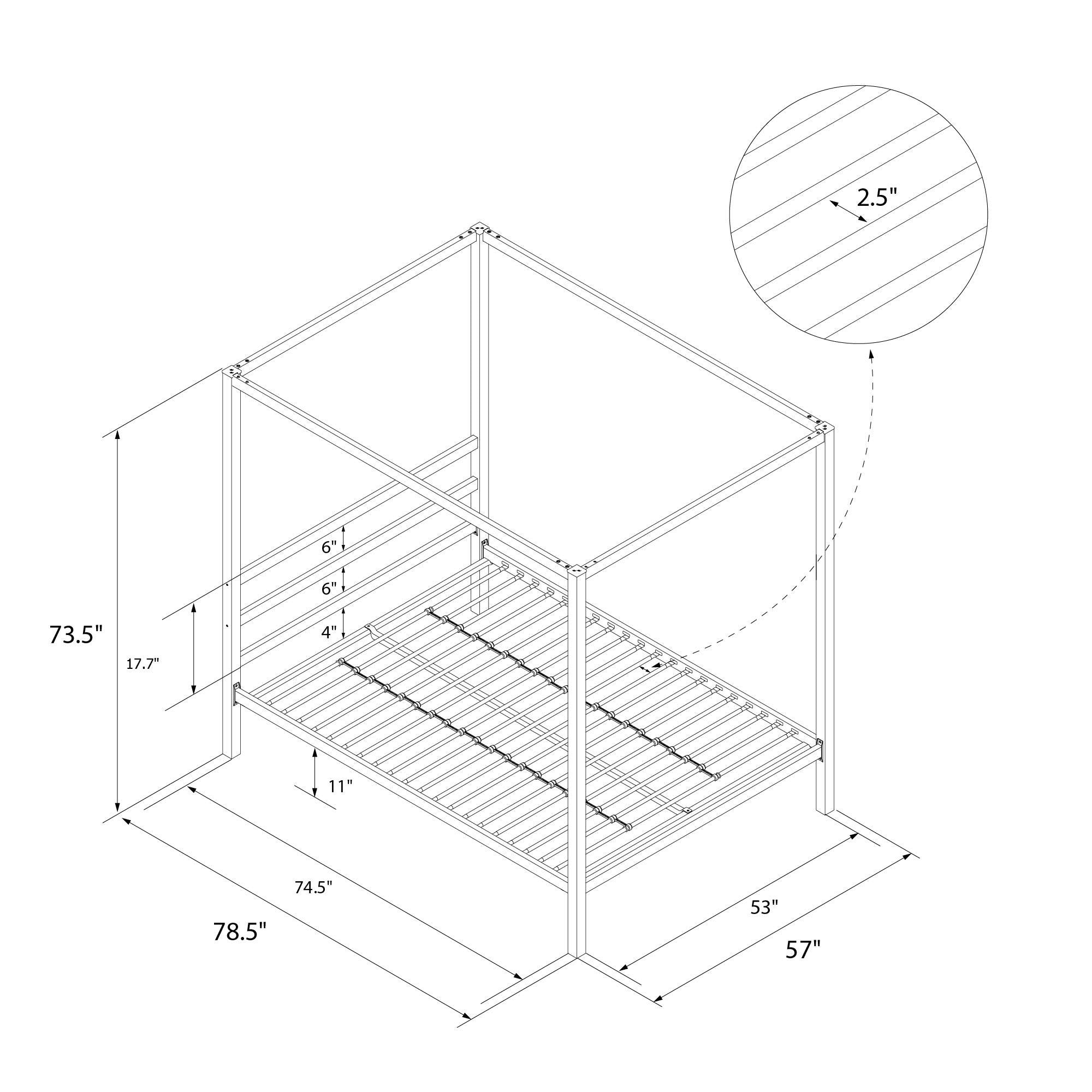 DHP King Metal Canopy Bed, Modern Design with Built-In Headboard, Sturdy Frame, No Box Spring Needed, Gunmetal Gray
