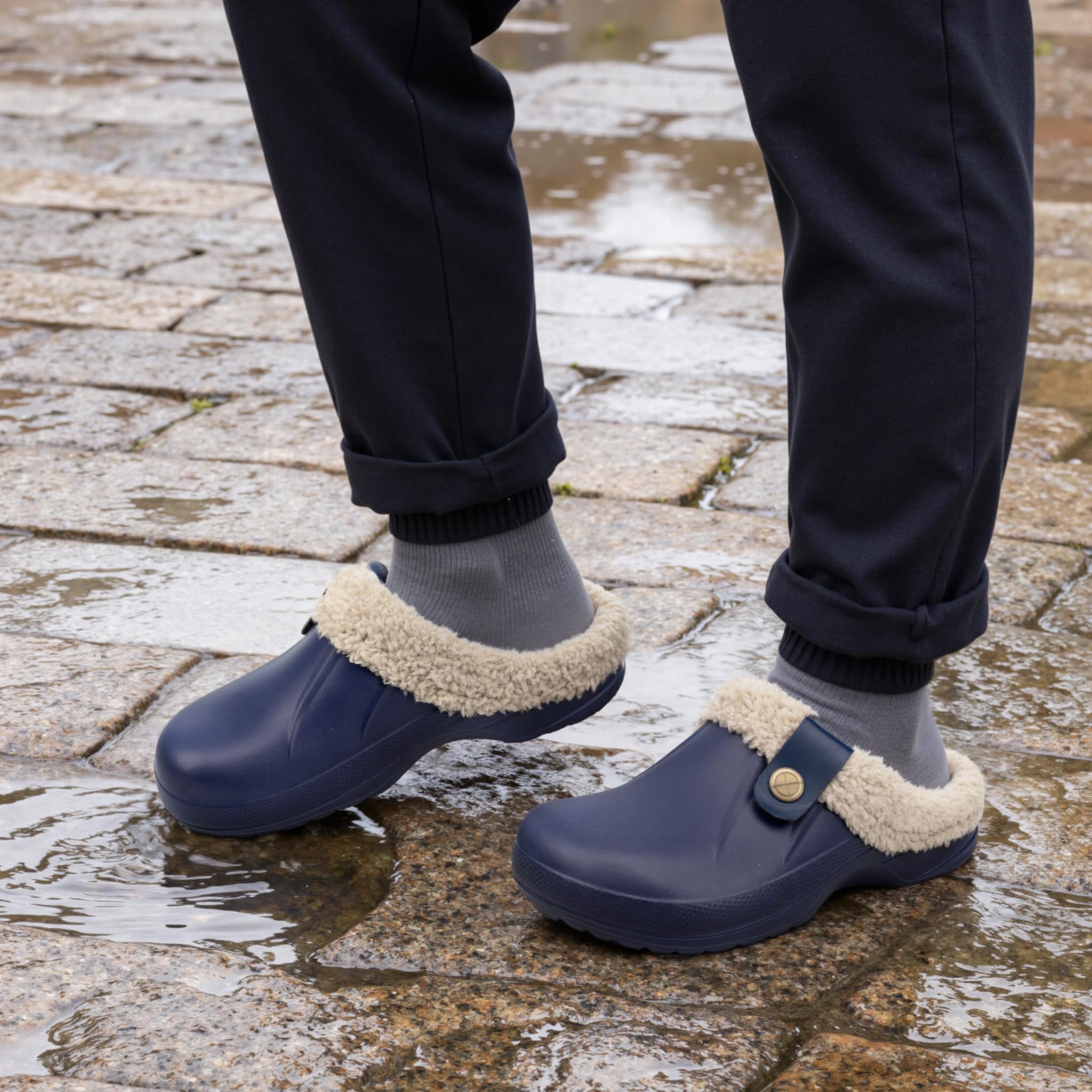 ChayChax Women and Men Fur Lined Clogs Memory Foam Warm Fuzzy Slippers Winter Waterproof Indoor Outdoor Slipper
